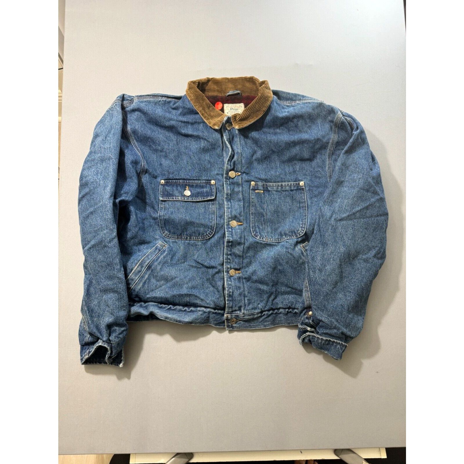 image of Vintage Polo Ralph Laurent Denim Jean Wool Jacket XL Corduroy Collar Made In Usa in White, Men's