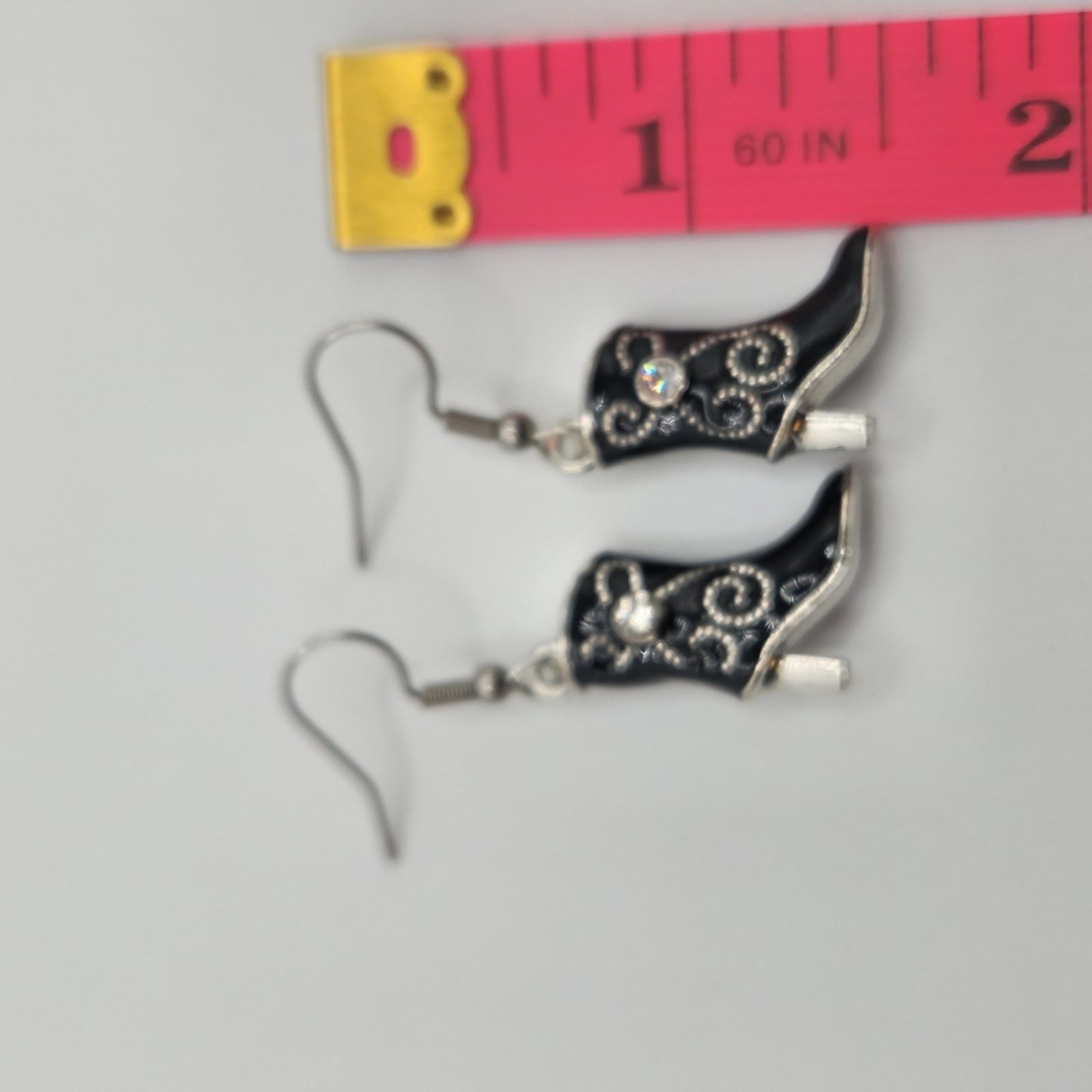 Other Handmade Black Silver Western Boot Dangle Earrings Size ONE SIZE - 5 Thumbnail