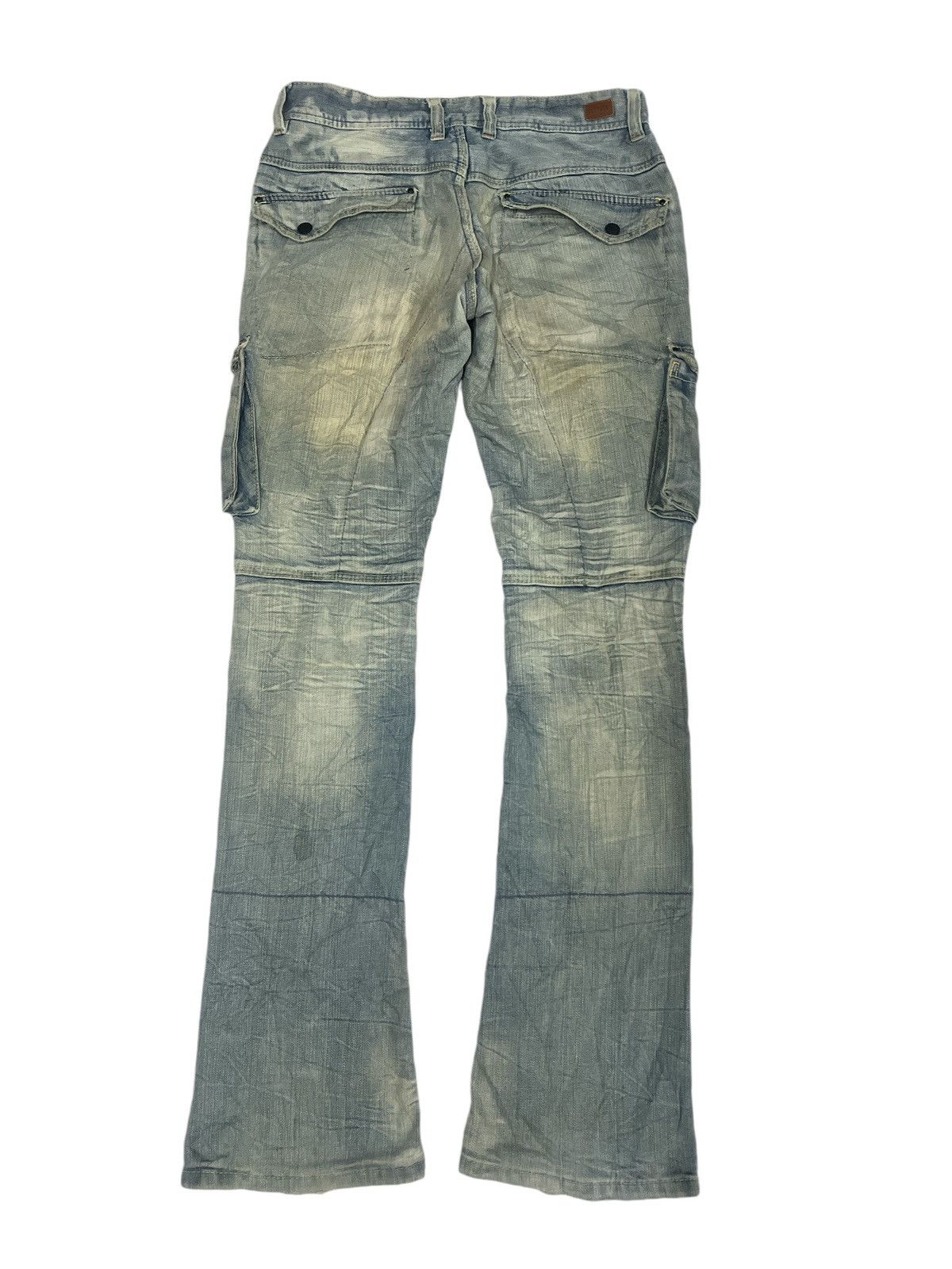Japanese Brand FLARED🔥THRASHED FADED CARGO DENIM PANT Size US 30 / EU 46 - 7 Thumbnail