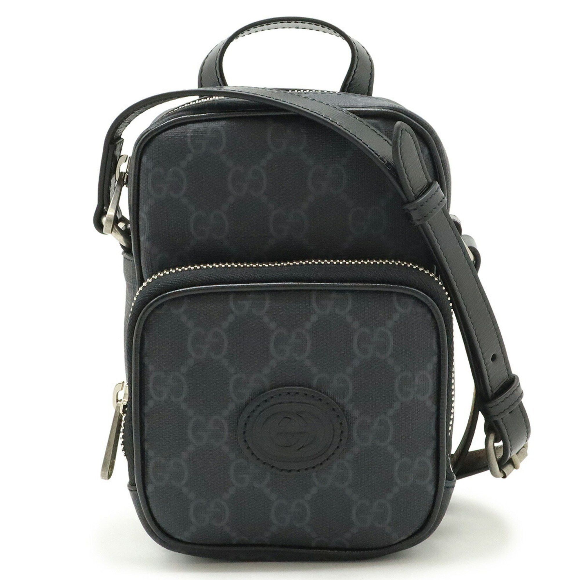 Gucci GG Supreme Interlocking G Shoulder Bag Pvc Leather Black 672952, Women's