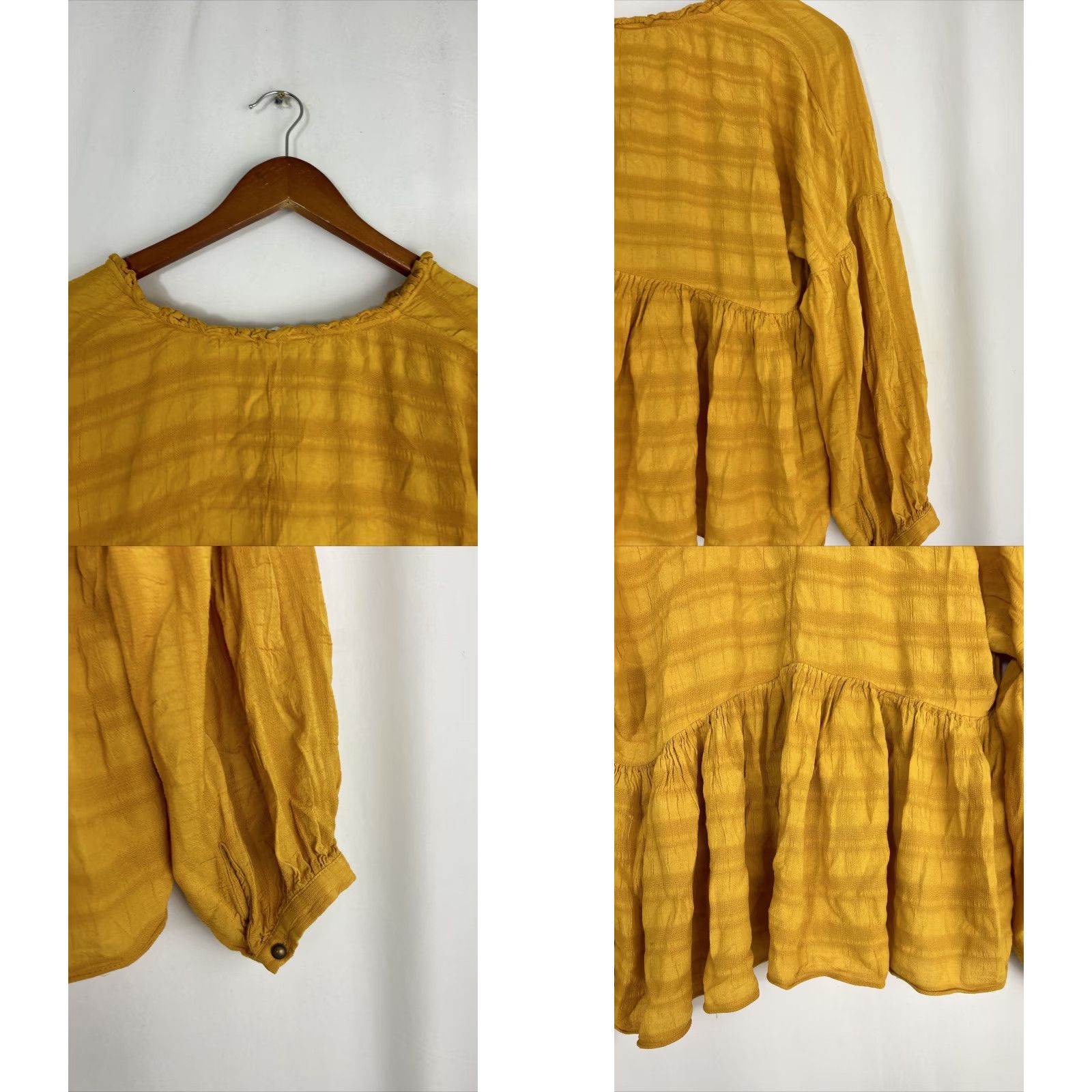 Lucky Brand LUCKY BRAND Blouse Shirt Women Adult Small Mustard V-neck Long Sleeve Romantic Ruffle Peasant Bohemian Oversized Breathable Viscose Pattern: Solid Size S / US 4 / IT 40 - 9 Thumbnail