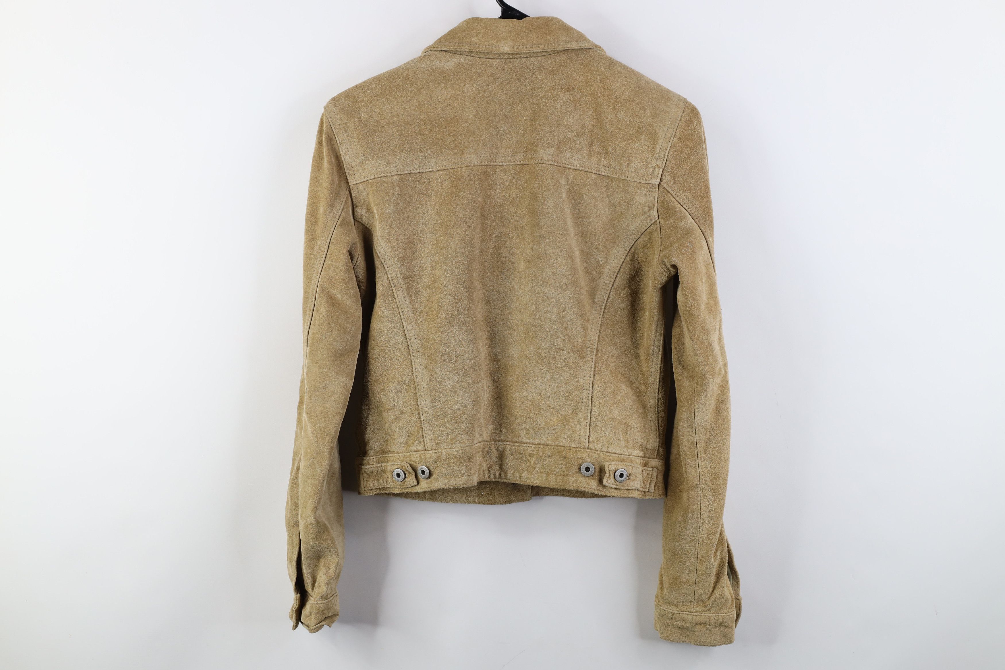 Gap Vintage 90s Y2K Gap Babydoll Leather Trucker Jacket Beige Size XS / US 0-2 / IT 36-38 - 13 Thumbnail