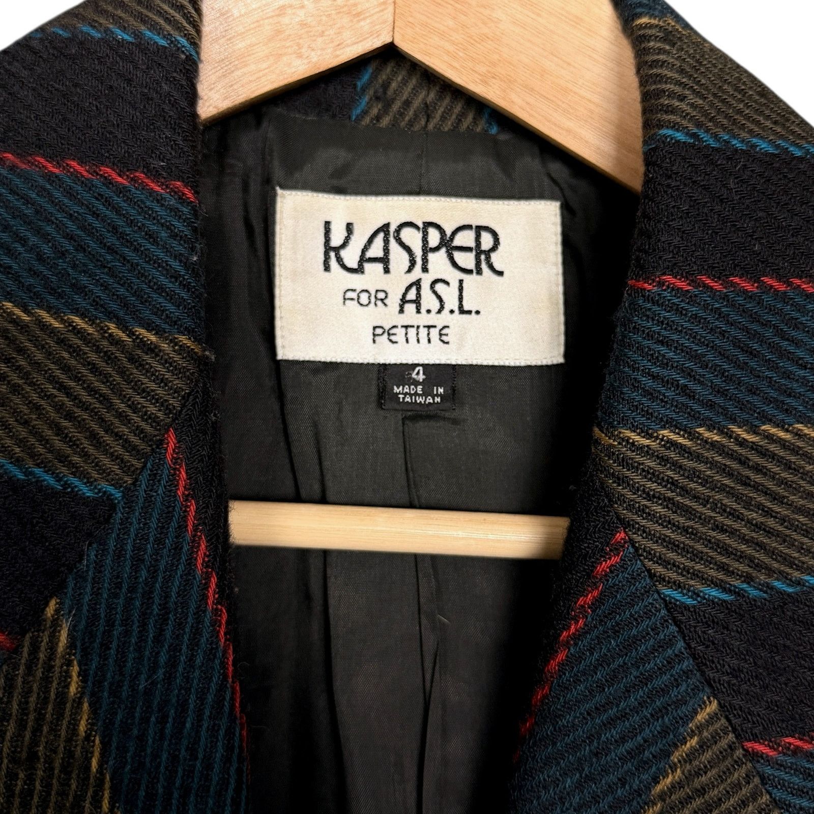 Kasper Vintage Kasper ASL Size 4P Green Black Striped Wool Blazer Size S / US 4 / IT 40 - 3 Thumbnail