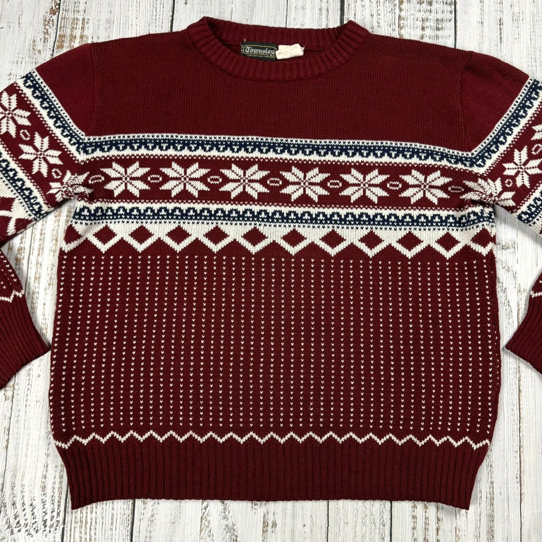 Vintage VTG Townsley Nordic Winter Sweater Shirt Mens Small Maroon Acrylic Patterned 80s Christmas Ugly Sweater Men’s S Size US S / EU 44-46 / 1 - 3 Thumbnail