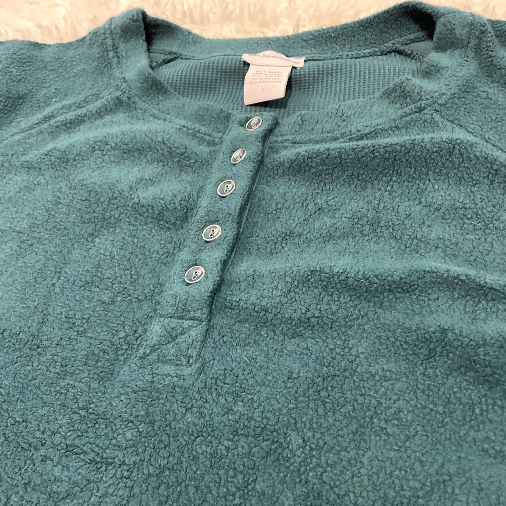 Soft Surroundings SOFT SURROUNDINGS Fleece Sweater Women's L Green Henley Button Long Sleeve Casual Warm Layer 90s Womens Size L / US 10 / IT 46 - 5 Thumbnail