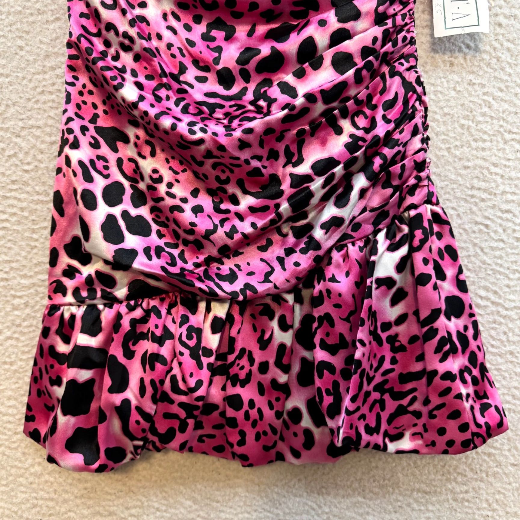 Vintage VINTAGE 90s Y2K Fiesta Strapless Mini Dress Pink Cheetah Leopard Satin 8 Medium Women's Size M / US 6-8 / IT 42-44 - 4 Thumbnail