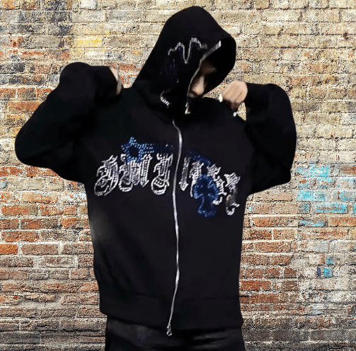 Other Autumn Fashion Punk Y2K Goth Grunge Rhinestones Teeth Hoodie Size US L / EU 52-54 / 3 - 2 Thumbnail