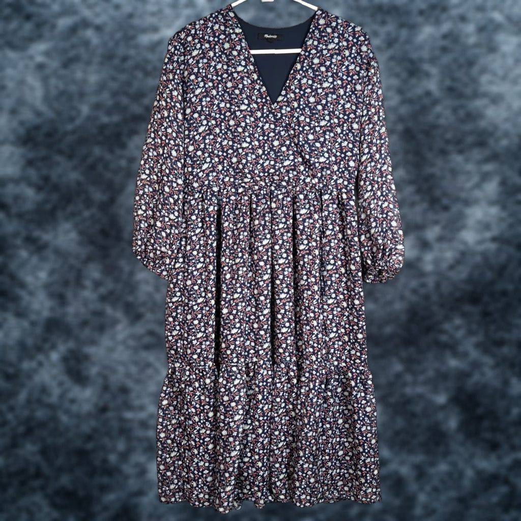 Madewell VINTAGE Madewell Womens XS Floral Print V-Neck Midi Dress Long Sleeve Tiered Skirt Size XS / US 0-2 / IT 36-38 - 1 Thumbnail