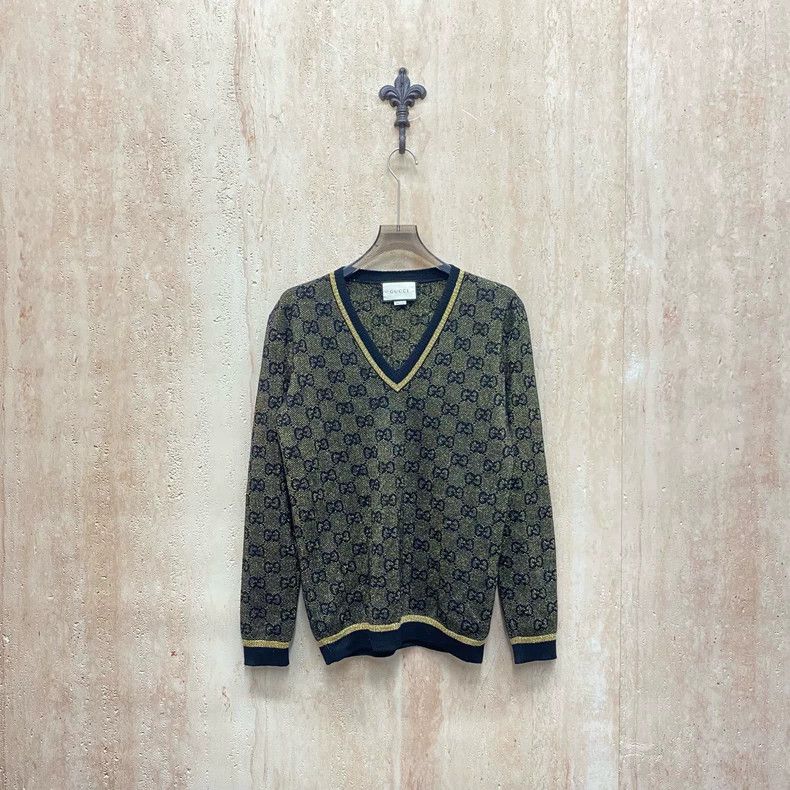 Gucci Black and gold double G full-print wool knitted sweat
