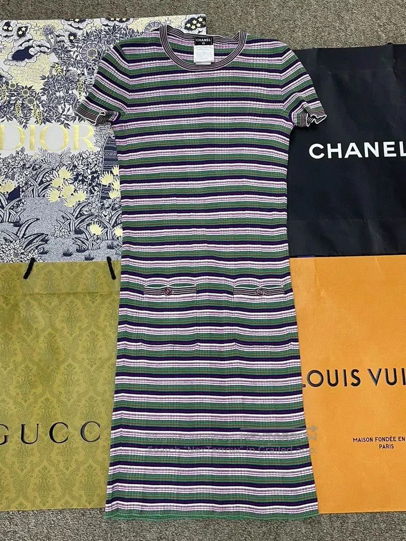Chanel Color Block Stripe Knit Dress.