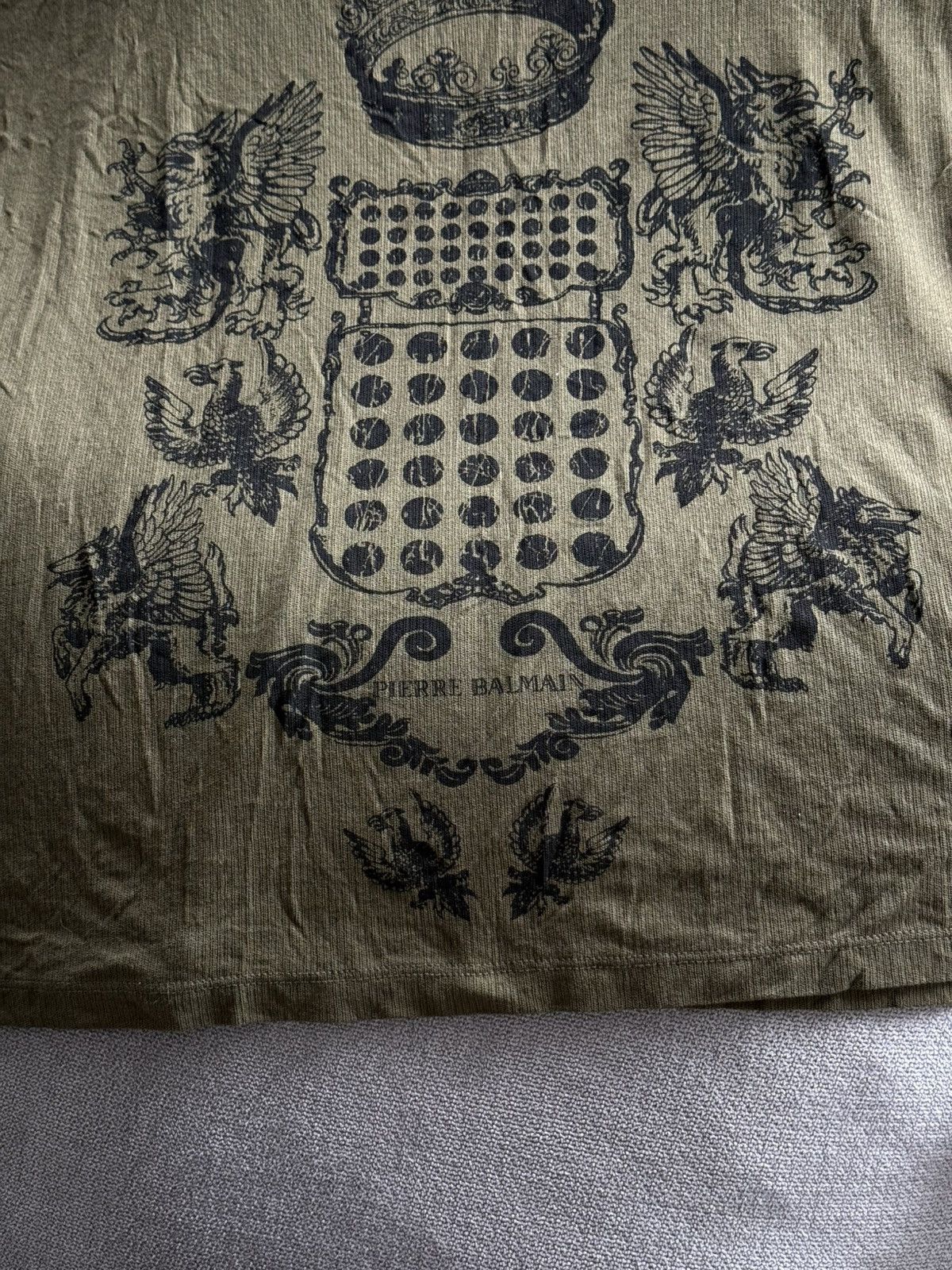 Balmain Rare Pierre Balmain 2012 Graphic Khaki T-Shirt Sz Oversize M Size US M / EU 48-50 / 2 - 2 Thumbnail