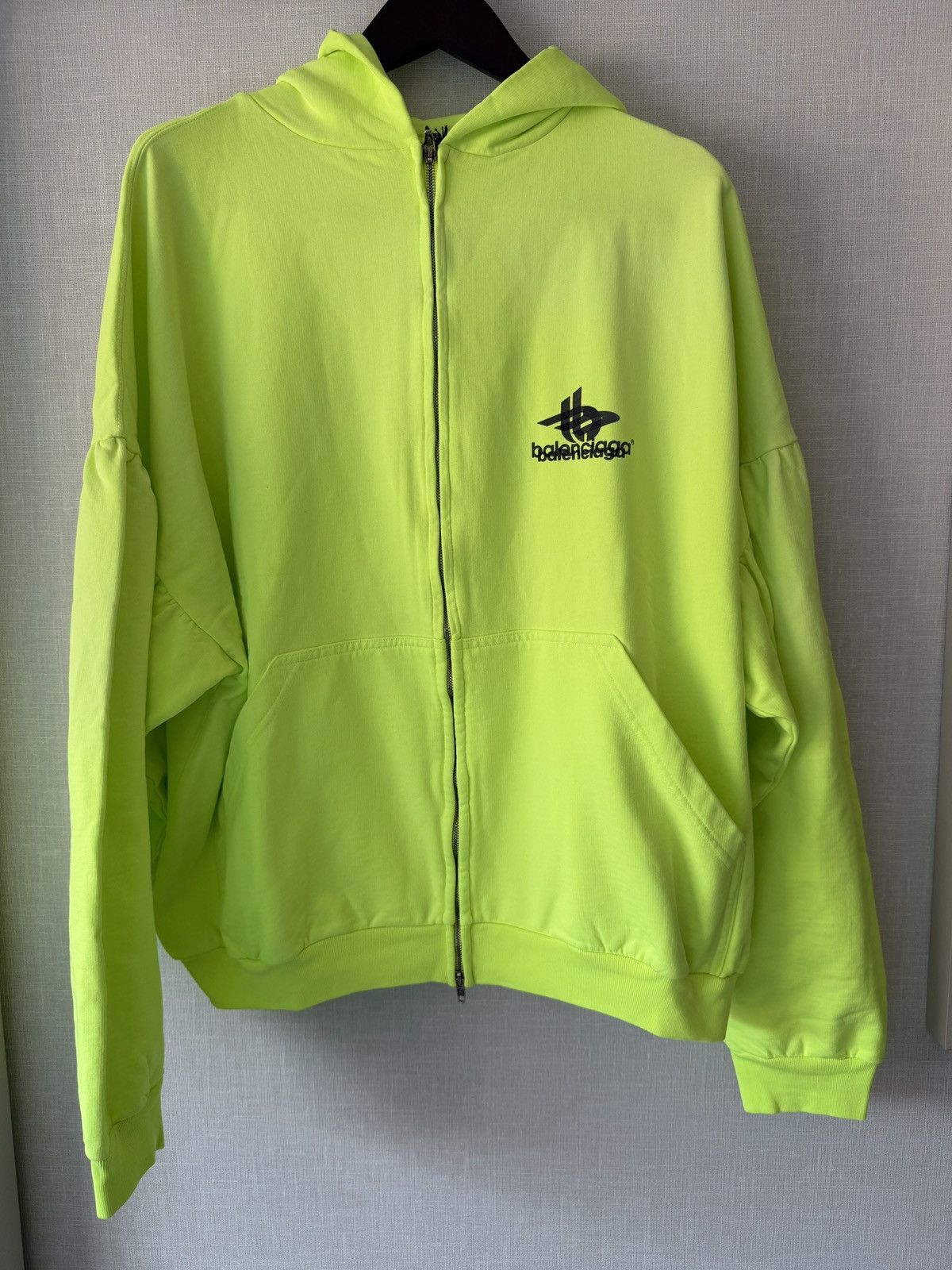Balenciaga Balenciaga Neon Yellow Phantom Overlap Logo Zip-Up Hoodie ...