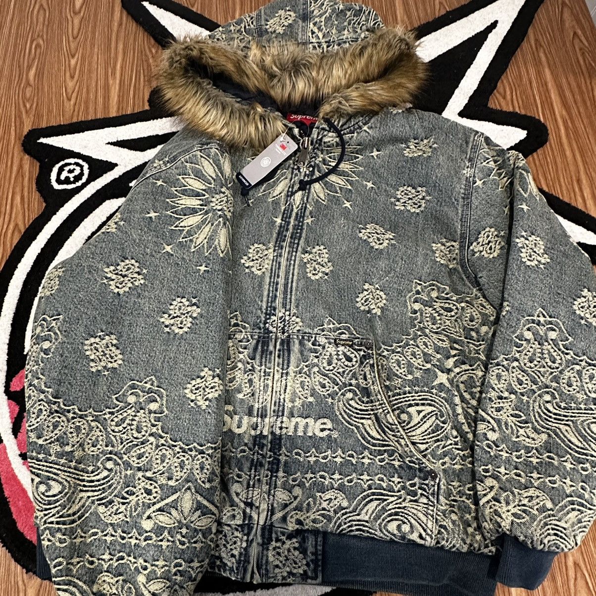 ジャケット・アウター Supreme Bandana Jacquard Denim Hooded M Supreme Bandana Jacquard Denim Hooded Work Jacket Black | eBay