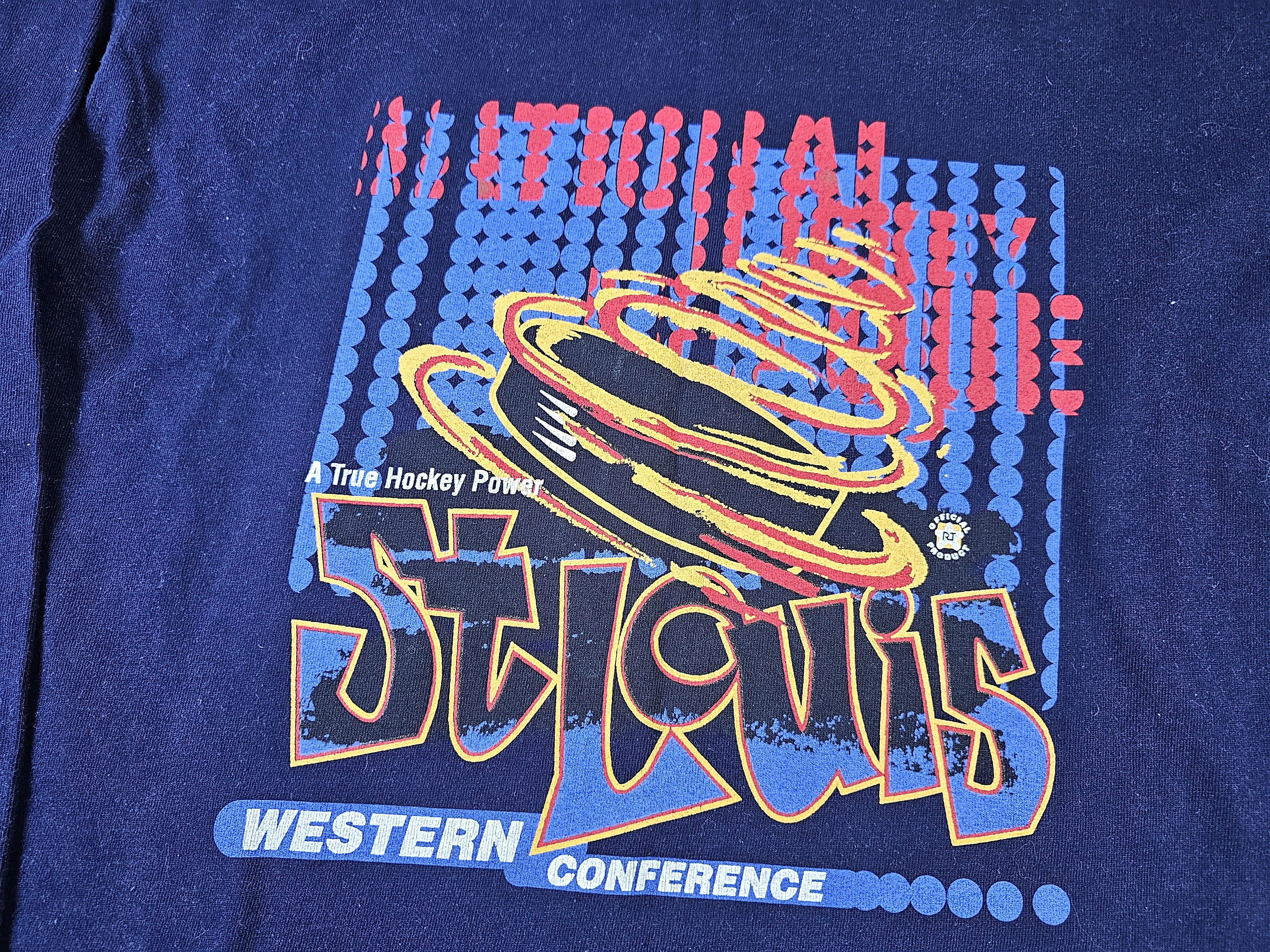 NHL × Vintage Vintage 90s St. Louis Blues NHL Mock Neck Graphic T-Shirt Size US L / EU 52-54 / 3 - 4 Thumbnail