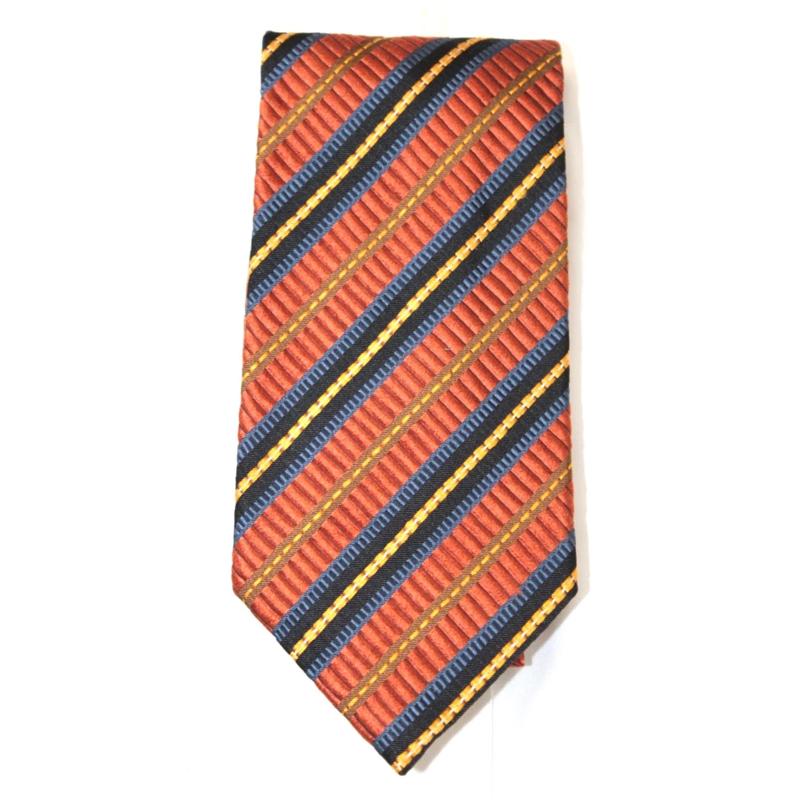Vintage JZ Richards Silk Necktie Men's Copper Blue Textured Stripe Tie Designer USA Size ONE SIZE - 2 Thumbnail