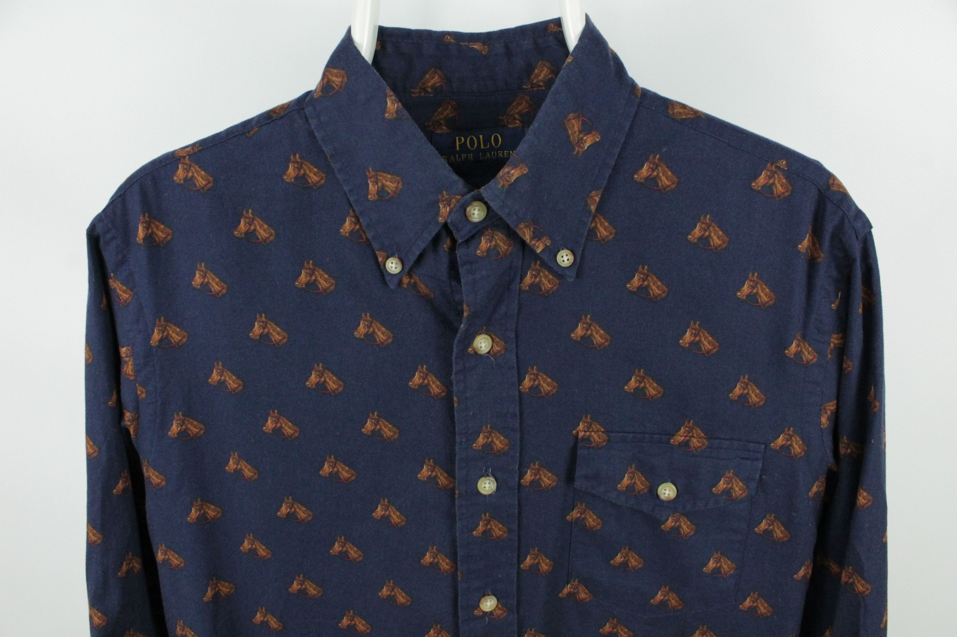 Polo Ralph Lauren × Ralph Lauren Polo Ralph Lauren Monogram Horse Blue Flannel Shirt Size US M / EU 48-50 / 2 - 2 Thumbnail