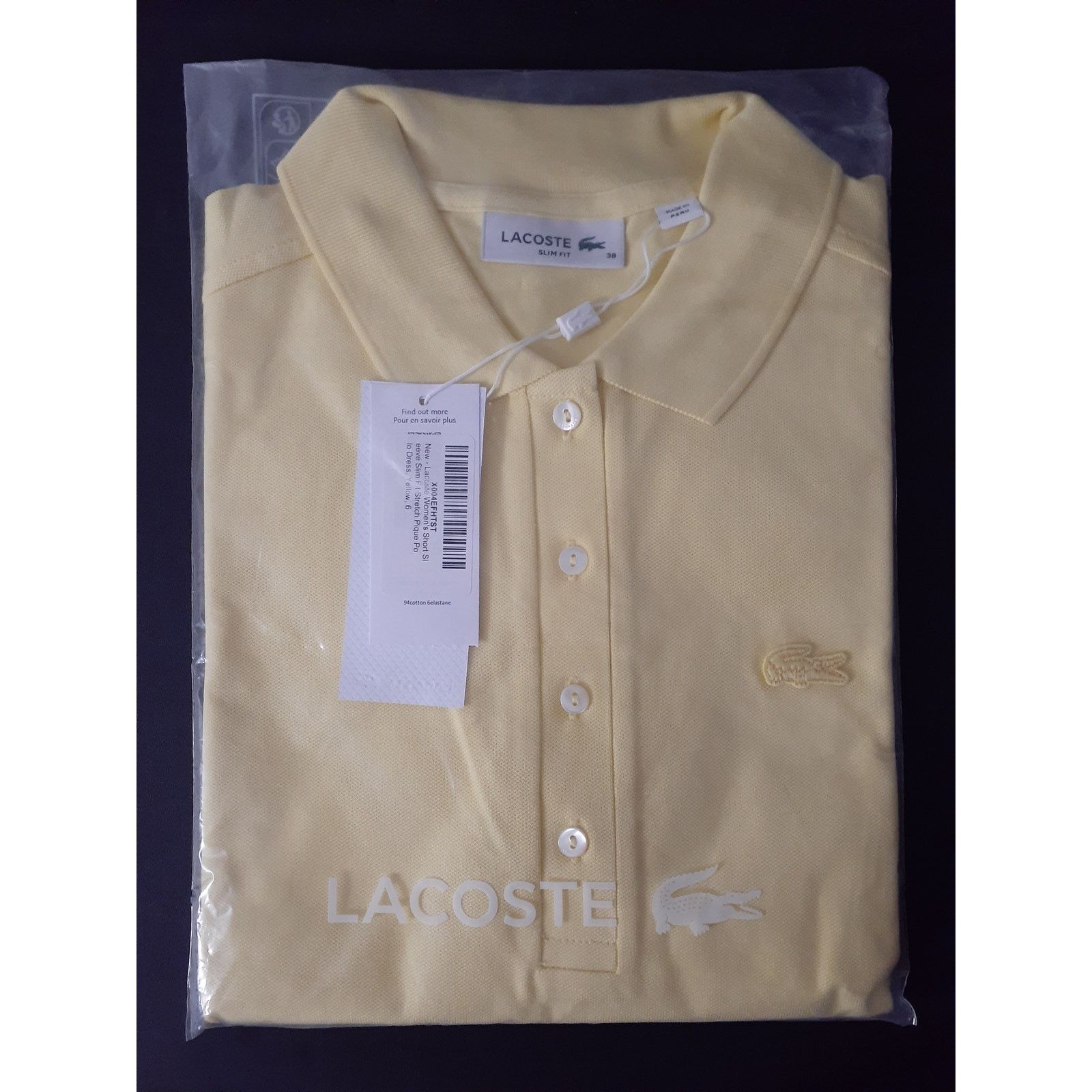 Lacoste Lacoste Women's Short Sleeve Slim Fit Stretch Dress Yellow 6 Size M / US 6-8 / IT 42-44 - 2 Thumbnail