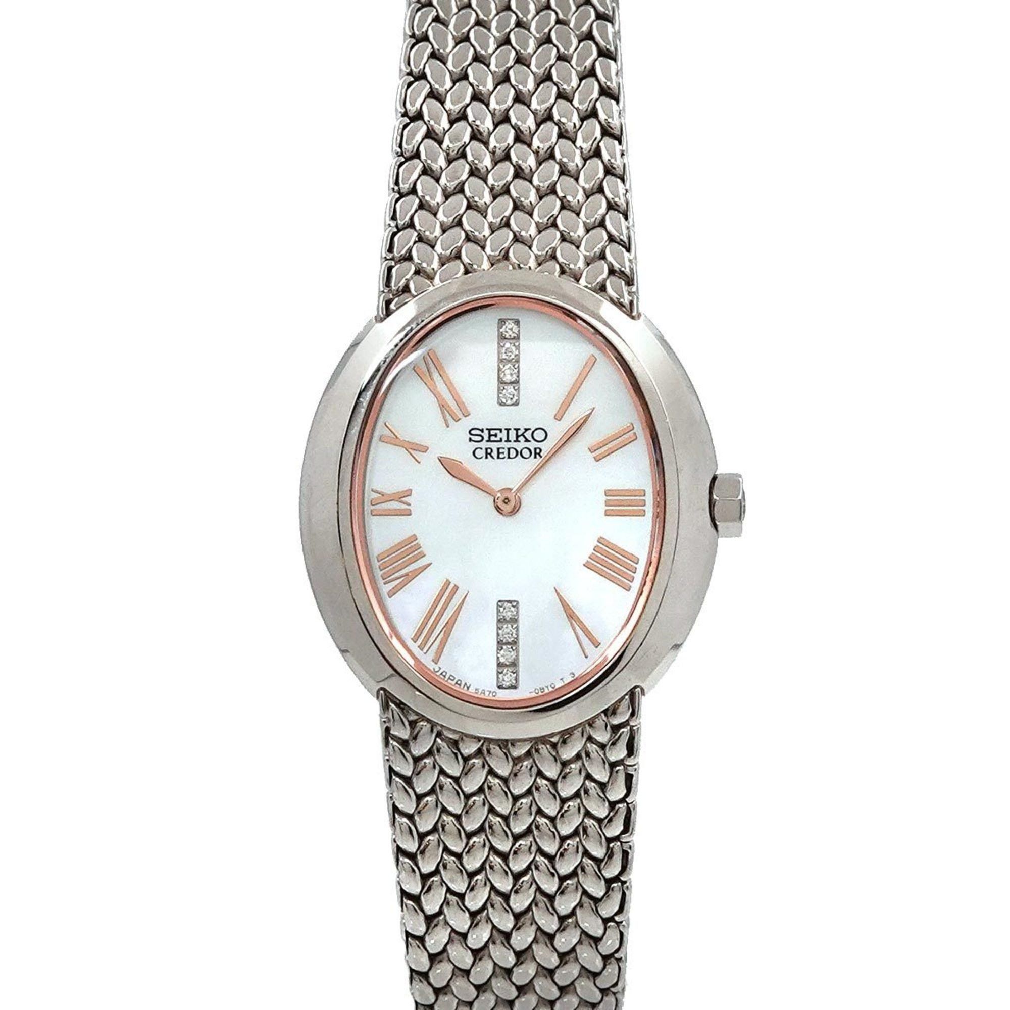 image of Seiko Credor Gswe901 Ladies Watch 5A70-0Bb0 8P Diamond White Shell Dial Quartz Credor, Women's