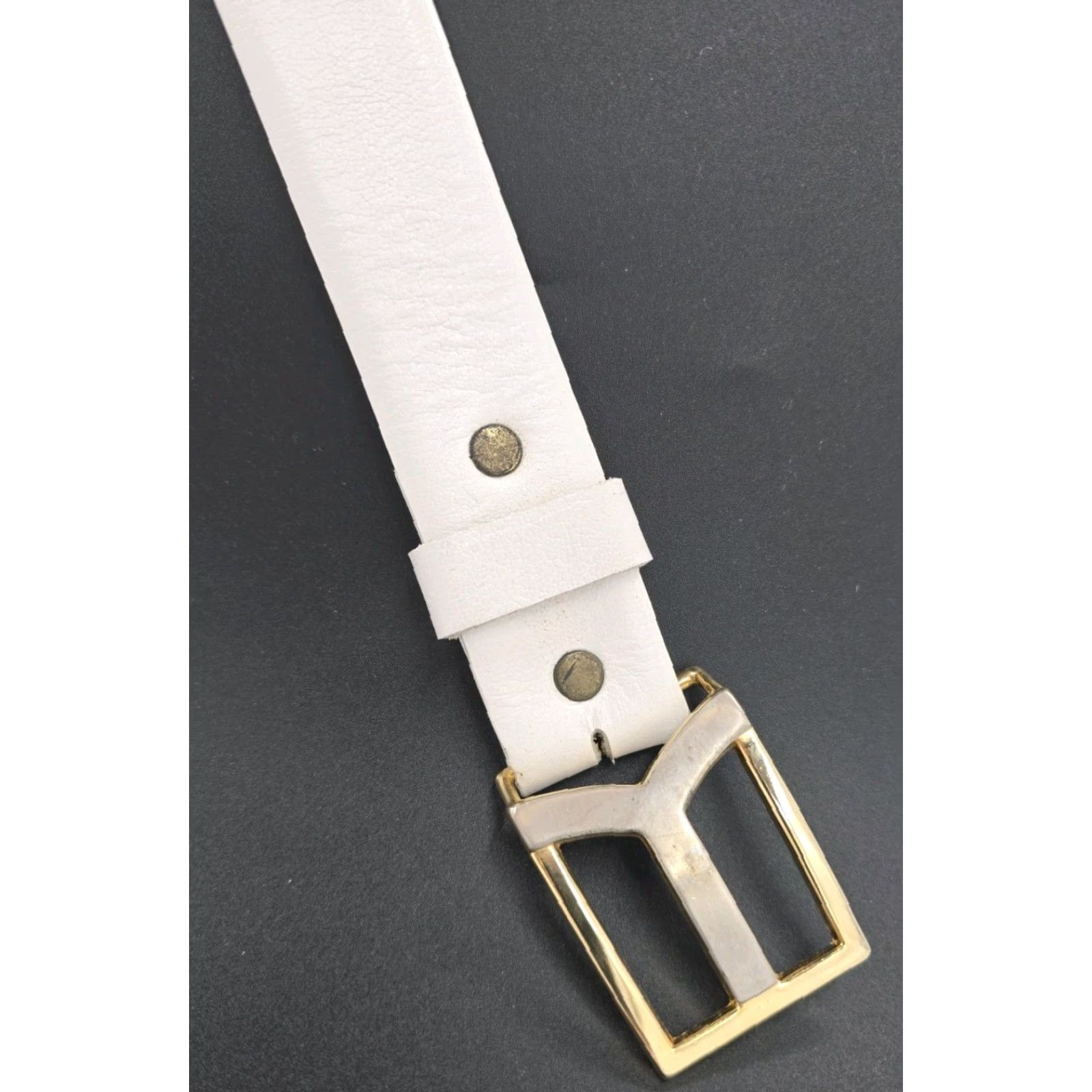 Vintage VINTAGE Paris Belt Womens 38” Cowhide Leather Gold Hardware Cowgirl Western Made USA Shirt Adult 1990s White Mens Girls Boys Size ONE SIZE - 2 Thumbnail