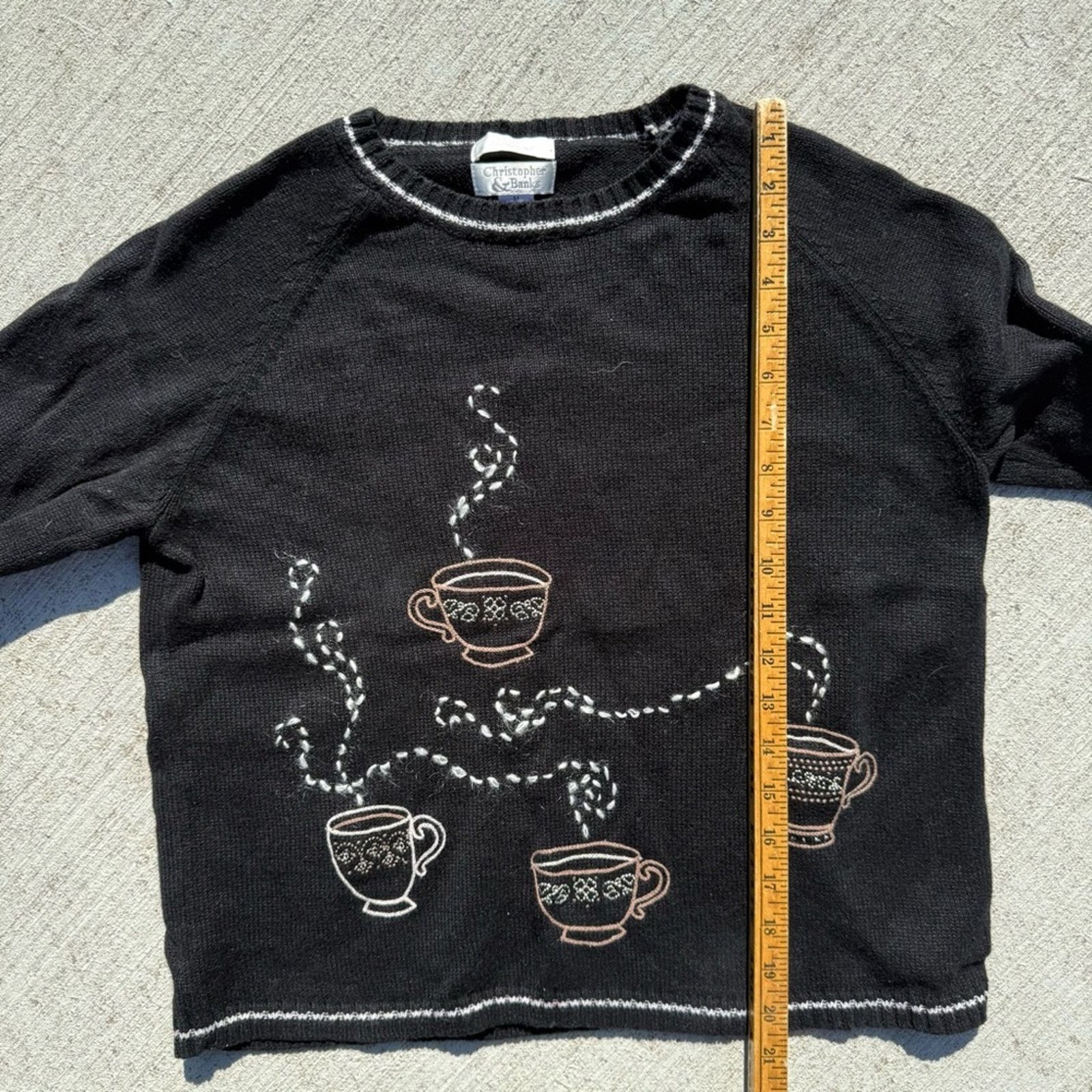 Vintage Y2K Black Coffee Cup Embroidered Crew Neck Sweater MEDIUM Size M / US 6-8 / IT 42-44 - 6 Thumbnail