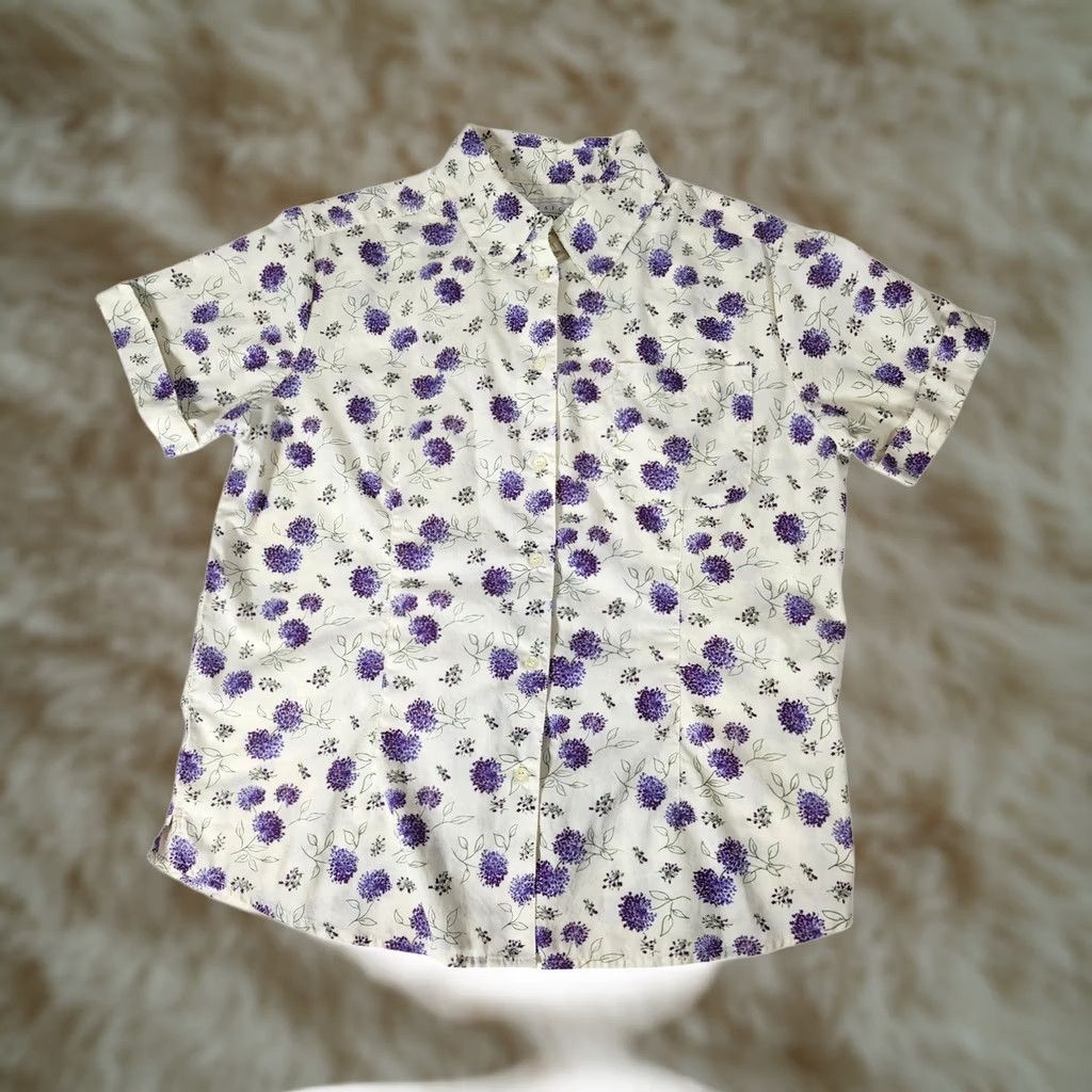 Basic Editions VTG Basic Editions Floral Button Shirt Medium Purple Flower Womens Short Sleeve Size M / US 6-8 / IT 42-44 - 1 Thumbnail