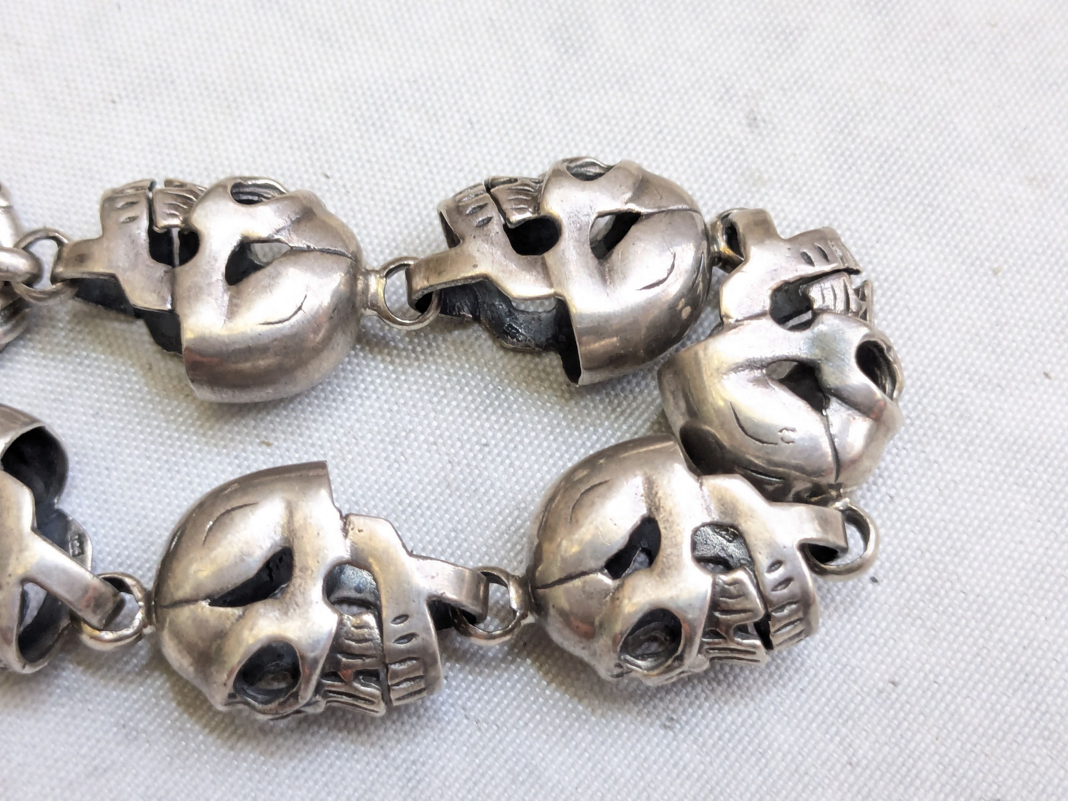 Jewelry Vintage Sterling Silver Skull Bracelet 6.25" Biker Punk Size ONE SIZE - 10 Thumbnail