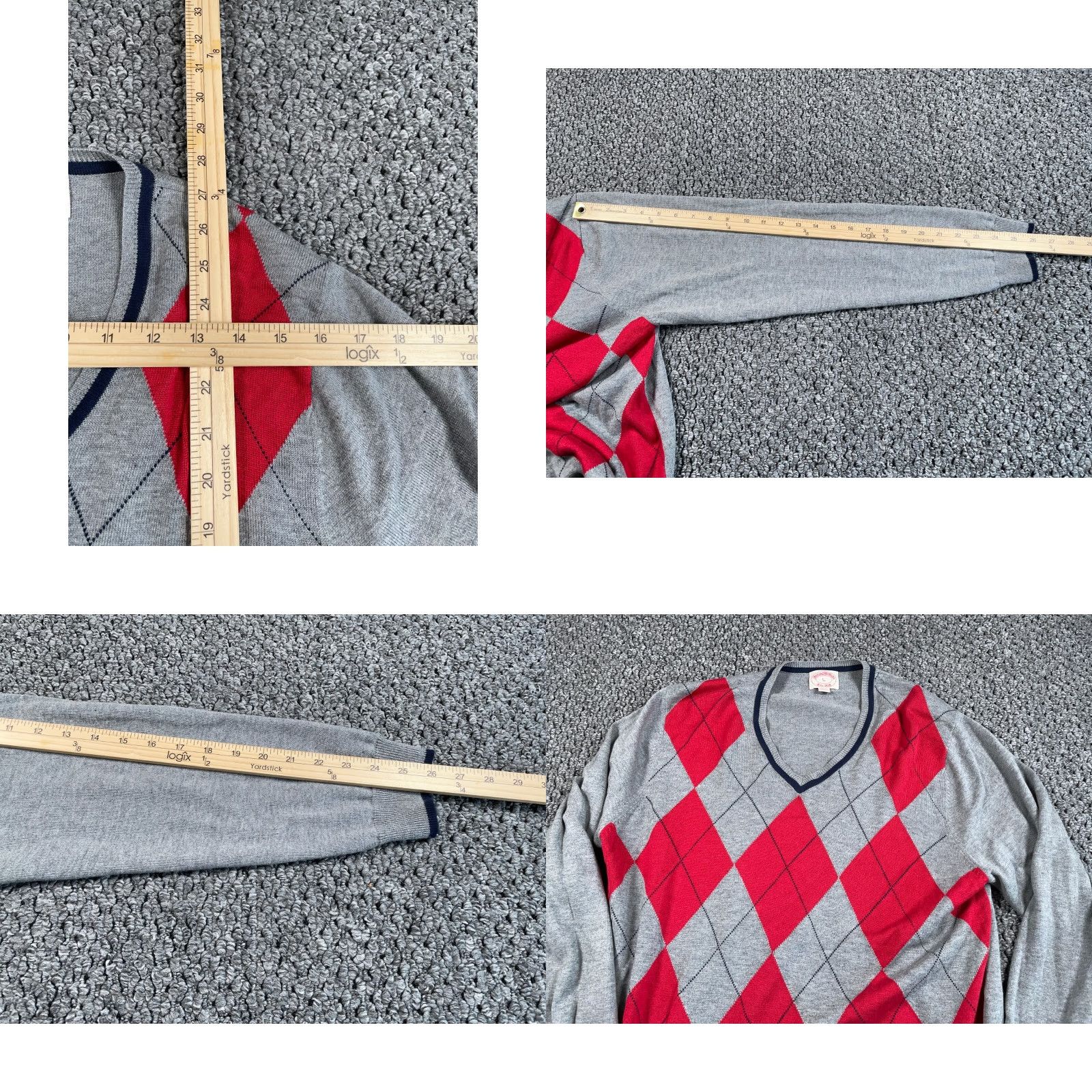 Brooks Brothers Brooks Brothers Sweater Argyle Diamond Pattern V-Neck Adult Large Gray Red Cotton Wool Pullover Knit Casual Classic Preppy Retro Mens Size US L / EU 52-54 / 3 - 8 Thumbnail