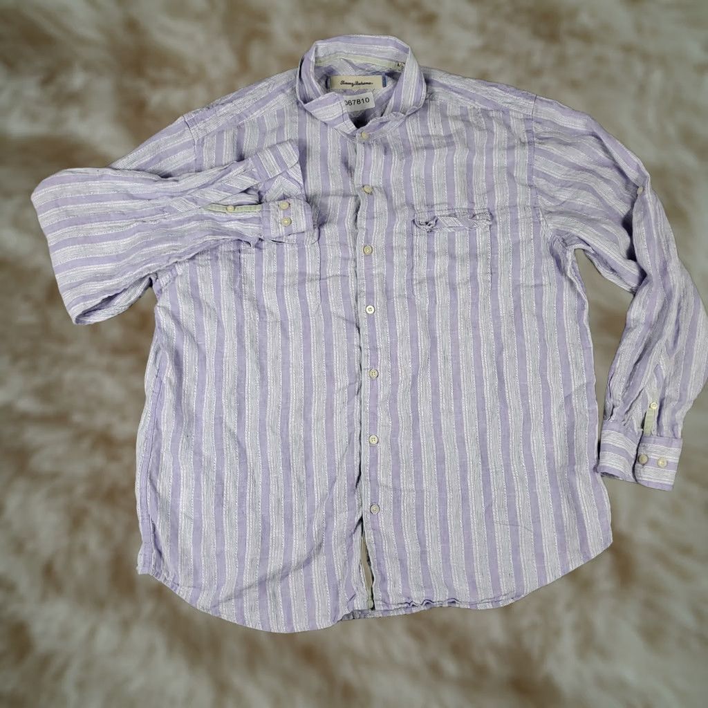 Tommy Bahama Tommy Bahama Shirt Mens XL Purple Striped Linen Button-Up Long Sleeve Shirt Size US XL / EU 56 / 4 - 1 Thumbnail