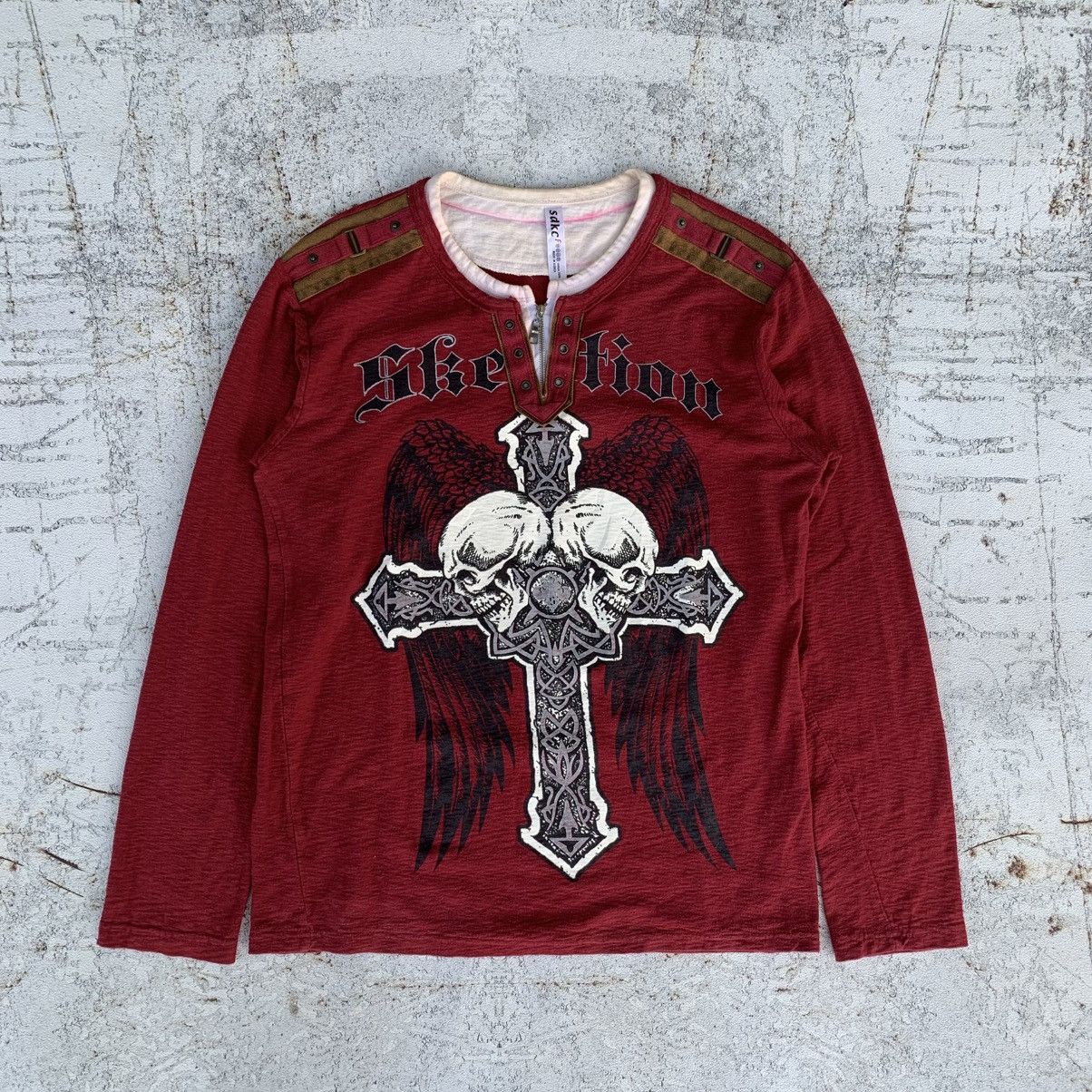 If Six Was Nine × Japanese Brand × Le Grande Bleu (L.G.B.) Y2K Affliction Style☠️Cross Skull☠️Longsleeve Tshirt Size US M / EU 48-50 / 2 - 1 Thumbnail