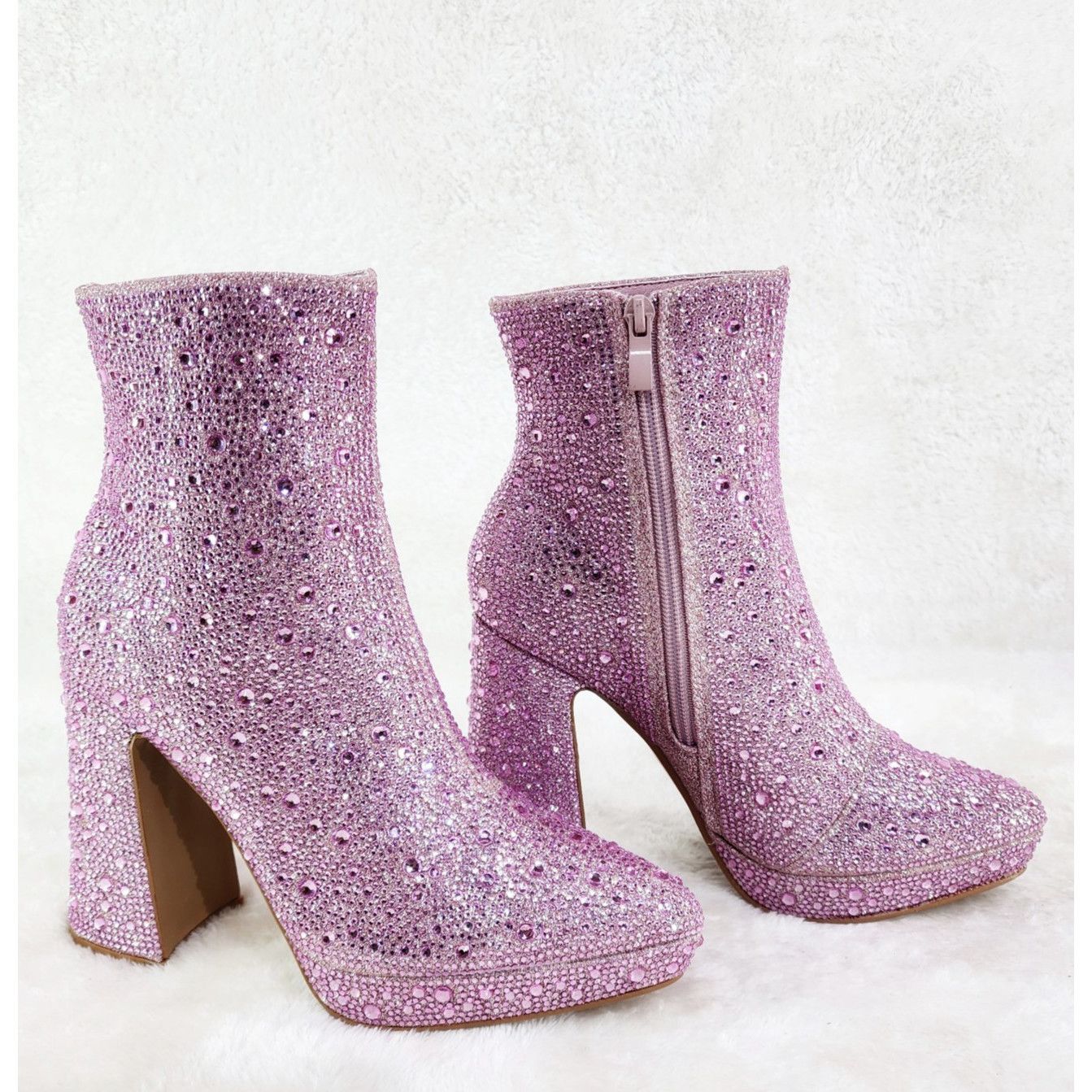 Other Pink Rhinestone 4.5" Block Heel Mini Platform Ankle Boots Size US 8.5 / IT 38.5 - 1 Thumbnail