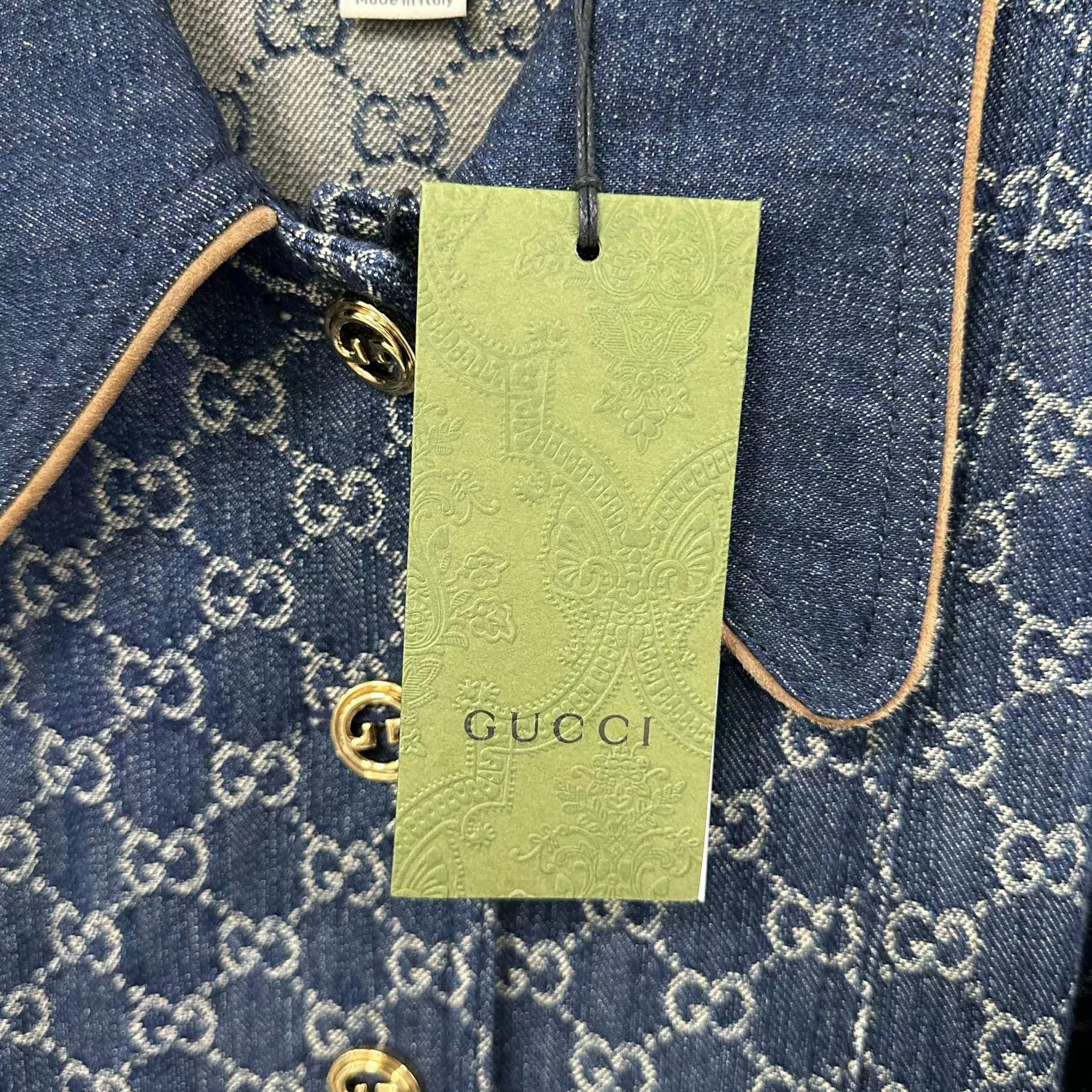 Gucci GUCCI Navy Blue Full Logo Denim Jacket w/Leather Belt (New) Size XS / US 0-2 / IT 36-38 - 8 Thumbnail