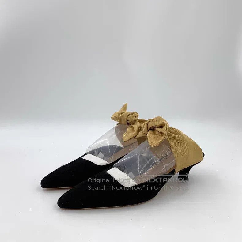 The Row The Row Black Pointed Toe Tie Bow Thin Heel Mules Size US 7.5 / IT 37.5 - 1 Thumbnail
