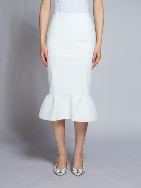 Marni oc11z0525 Ruffled Pencil Midi Skirt in White Size 27" / US 4 / IT 40 - 1 Thumbnail