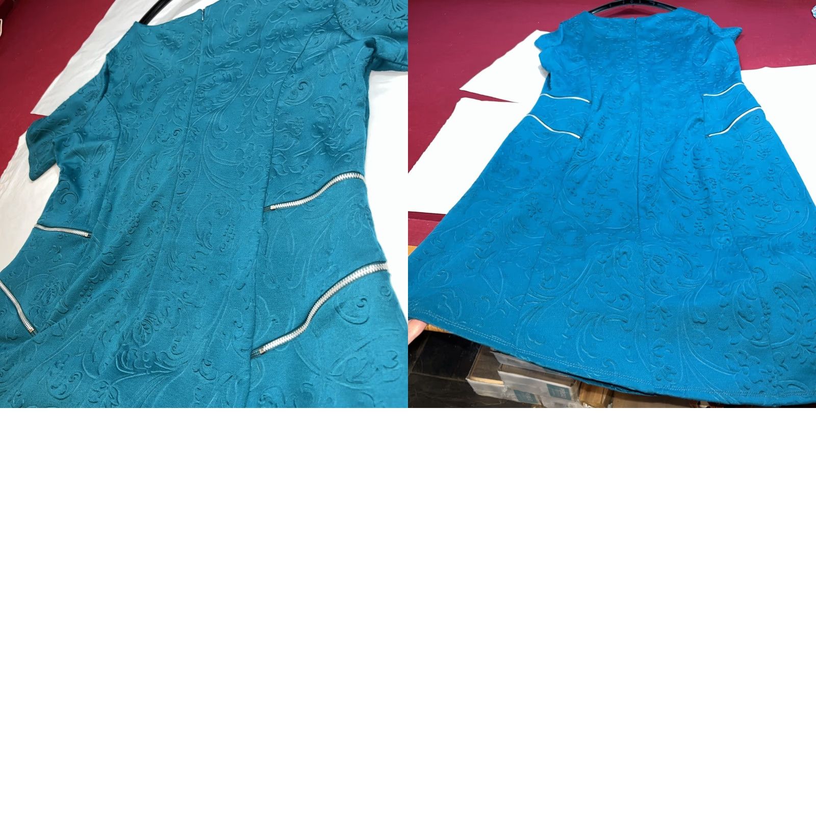 Vintage VINTAGE Long Tall Sally TURQUOISE Blue Floral Embossed Zipper Accents Short Sleeve Sz 16 Size 38" / US 16 / IT 52 - 10 Thumbnail
