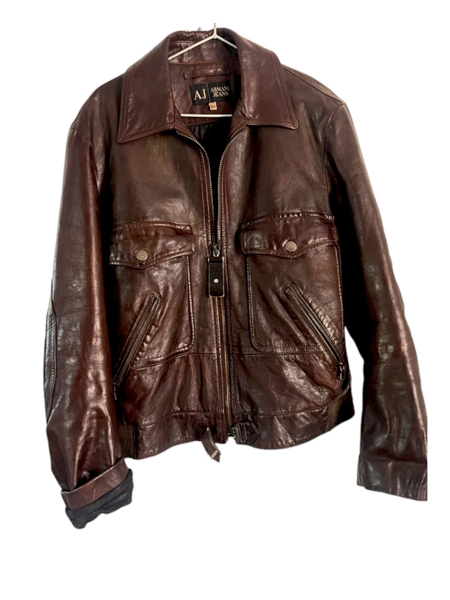 Giorgio Armani Armani Jeans Brown Leather Bomber Jacket Size US M / EU 48-50 / 2 - 1 Thumbnail