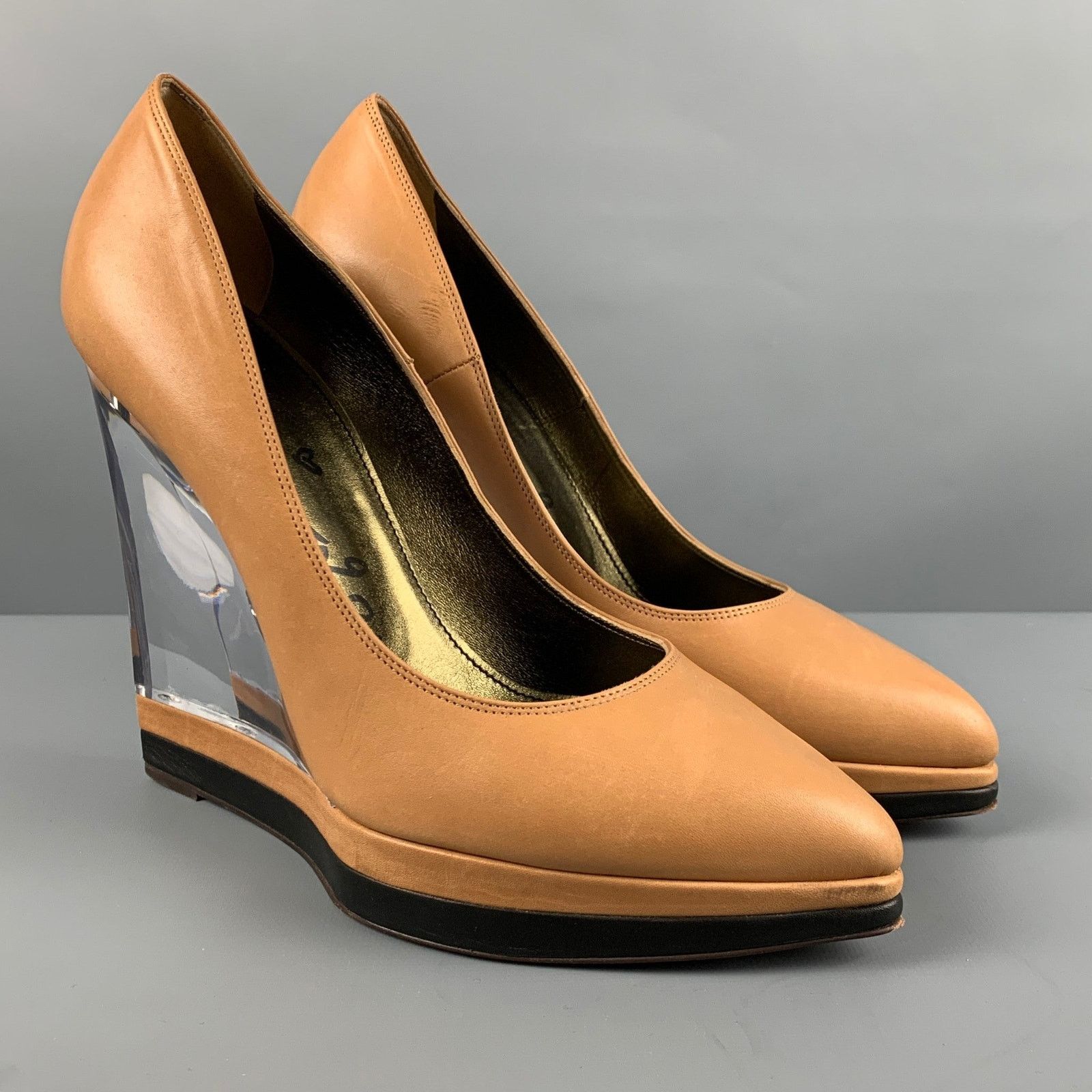 Lanvin LANVIN Size 9.5 Beige Clear Leather Wedge Pumps Size US 9.5 / IT 39.5 - 1 Thumbnail