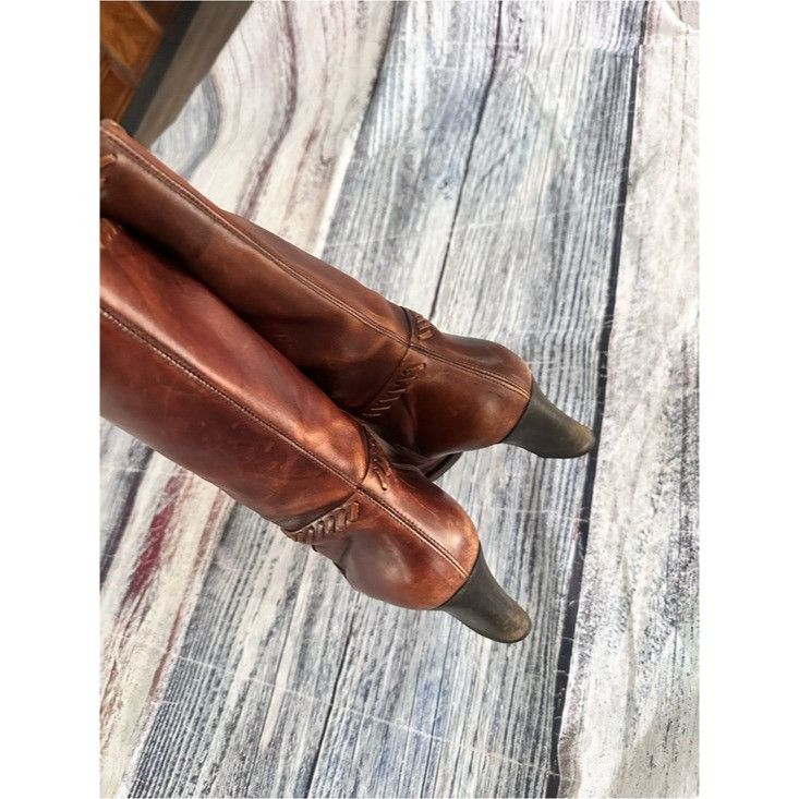 Other Vintage Caroline Biss Brown Leather Mid-Calf Boots Size US 10 / IT 40 - 6 Thumbnail