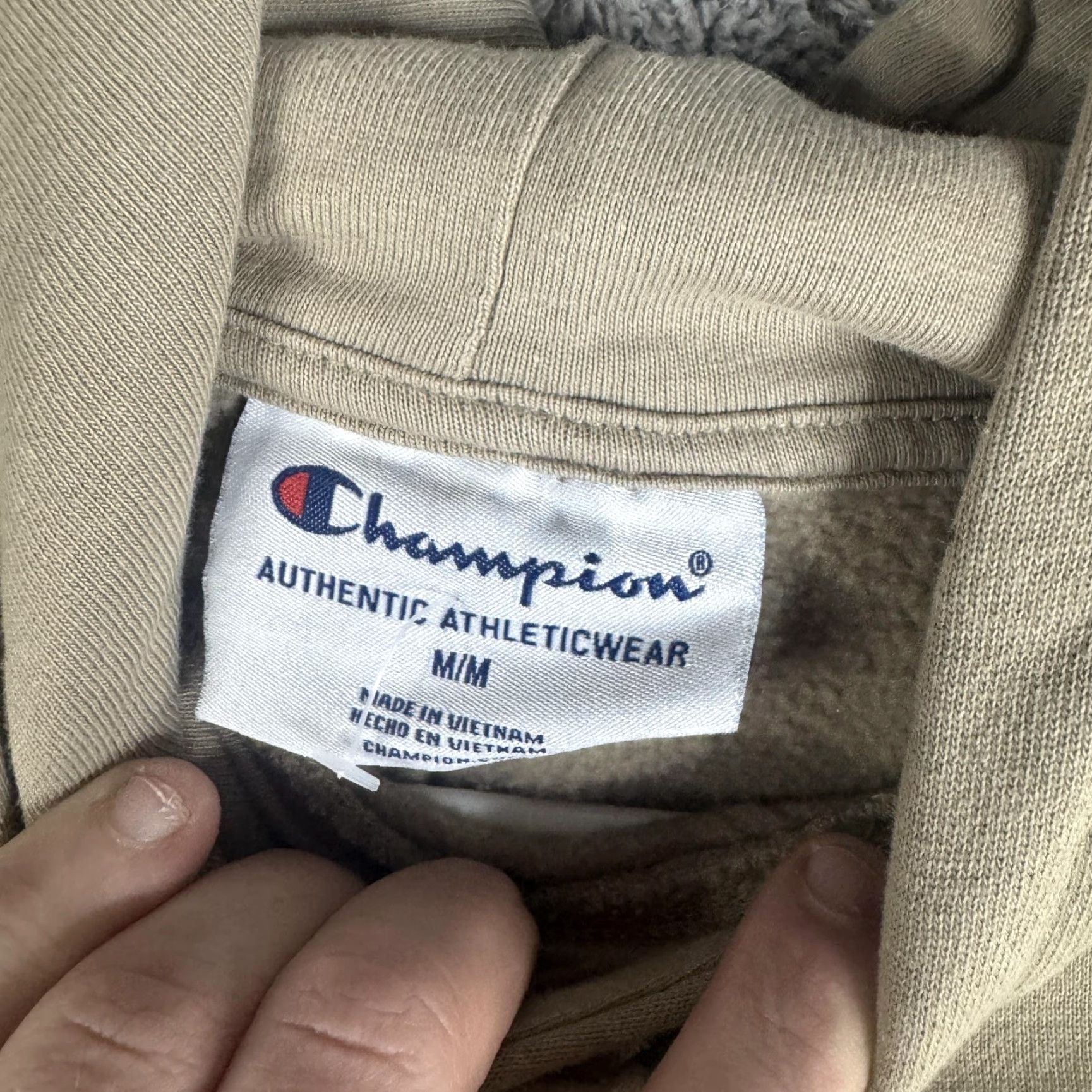 Champion Champion Hoodie Mens Medium Beige Fleece Pullover Sweatshirt C Logo Knit Front Pocket Ribbed Cuffs Hem Regular Fit Winter Mens Size US M / EU 48-50 / 2 - 7 Thumbnail