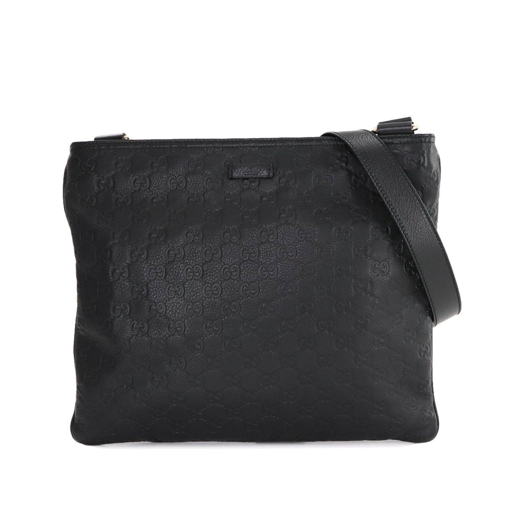 Gucci Guccissima Shoulder Bag Leather Black 201446 Gold Hardware, Women's