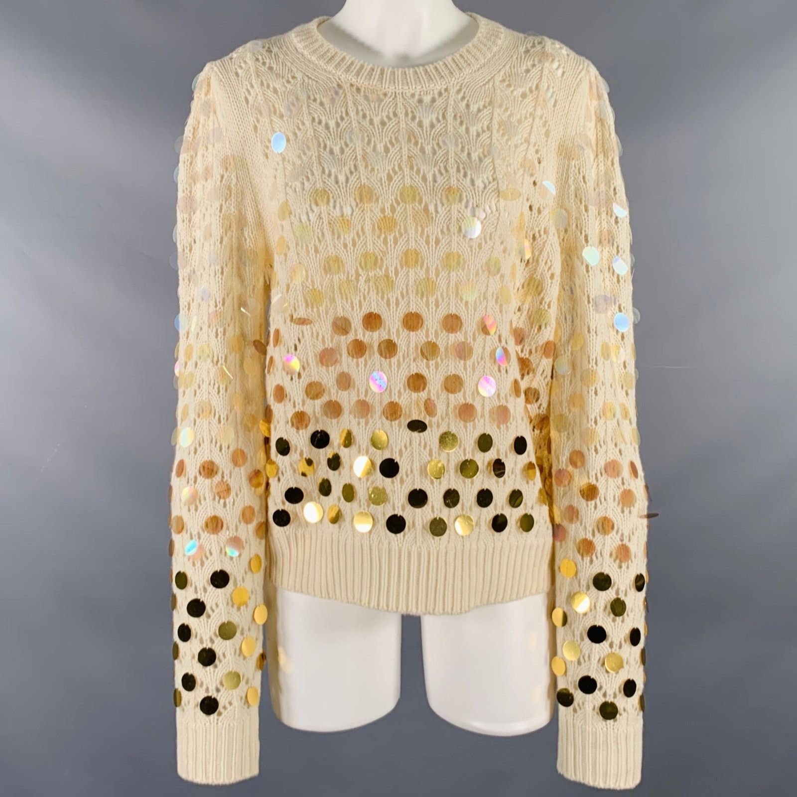 MARC JACOBS Size M Cream Gold Wool Cashmere Payettes Sweater