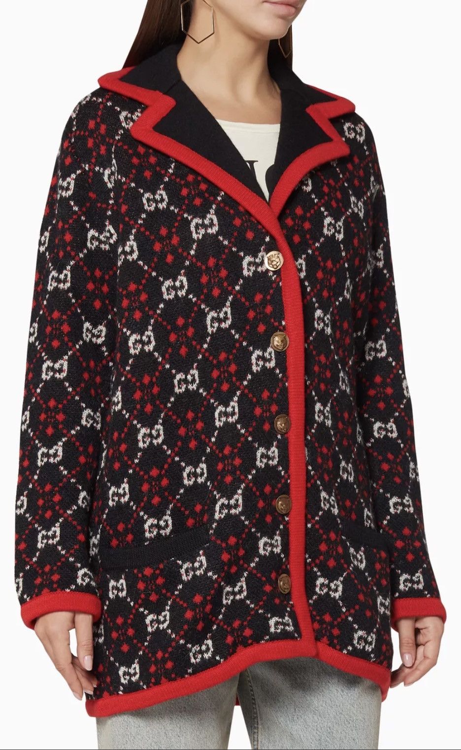 Gucci Gucci Multi Colored Diamond GG Logo Pattern Cardigan Sweater Size M / US 6-8 / IT 42-44 - 1 Thumbnail