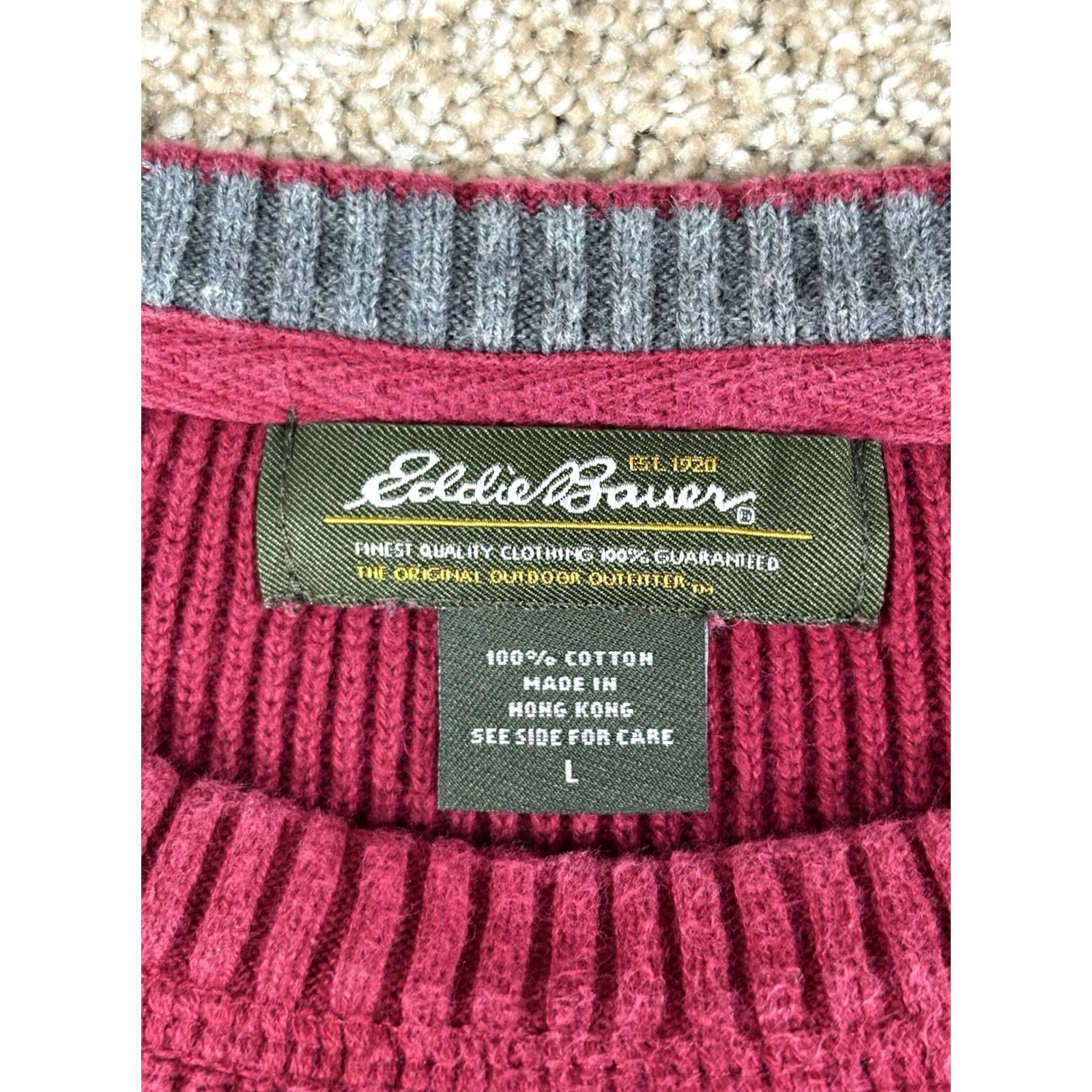 Eddie Bauer VINTAGE Eddie Bauer Sweater Mens L Red Ribbed CrewNeck 100% Cotton Knit Pullover Long Sleeve Casual 90s Retro USA Mens Size US L / EU 52-54 / 3 - 4 Thumbnail