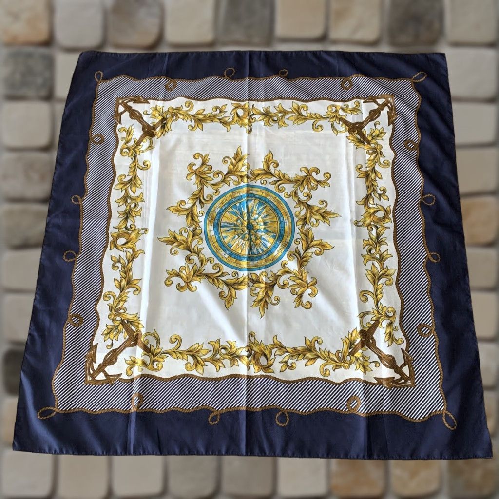 Vintage Womens Scarf Nautical Navy Blue Compass Anchors Polyester 30 x 30 Sheer Lightweight Scarf Women Womens Navy Blue Nautical Scarf Size ONE SIZE - 1 Thumbnail