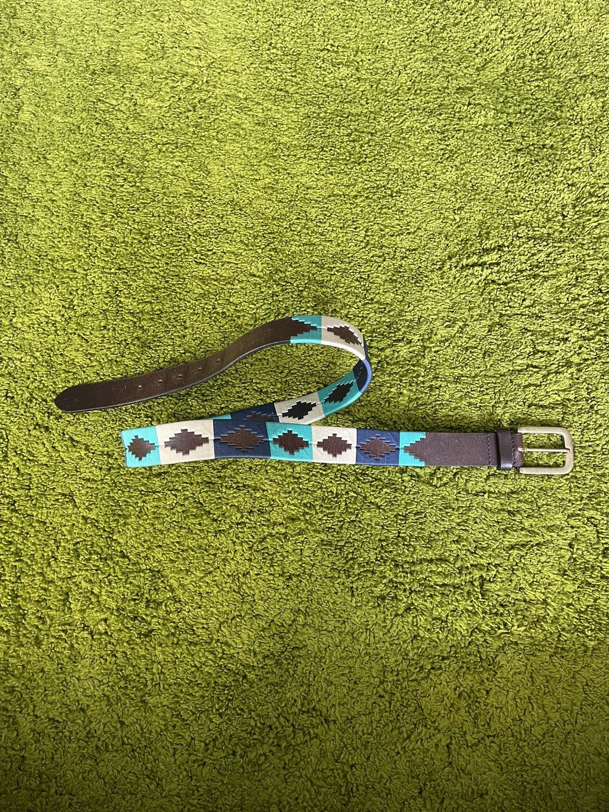 Cowboy Equipment × Genuine Leather Western Cowboy style Aztec Navajo pattern leather belt Size 36 - 1 Thumbnail