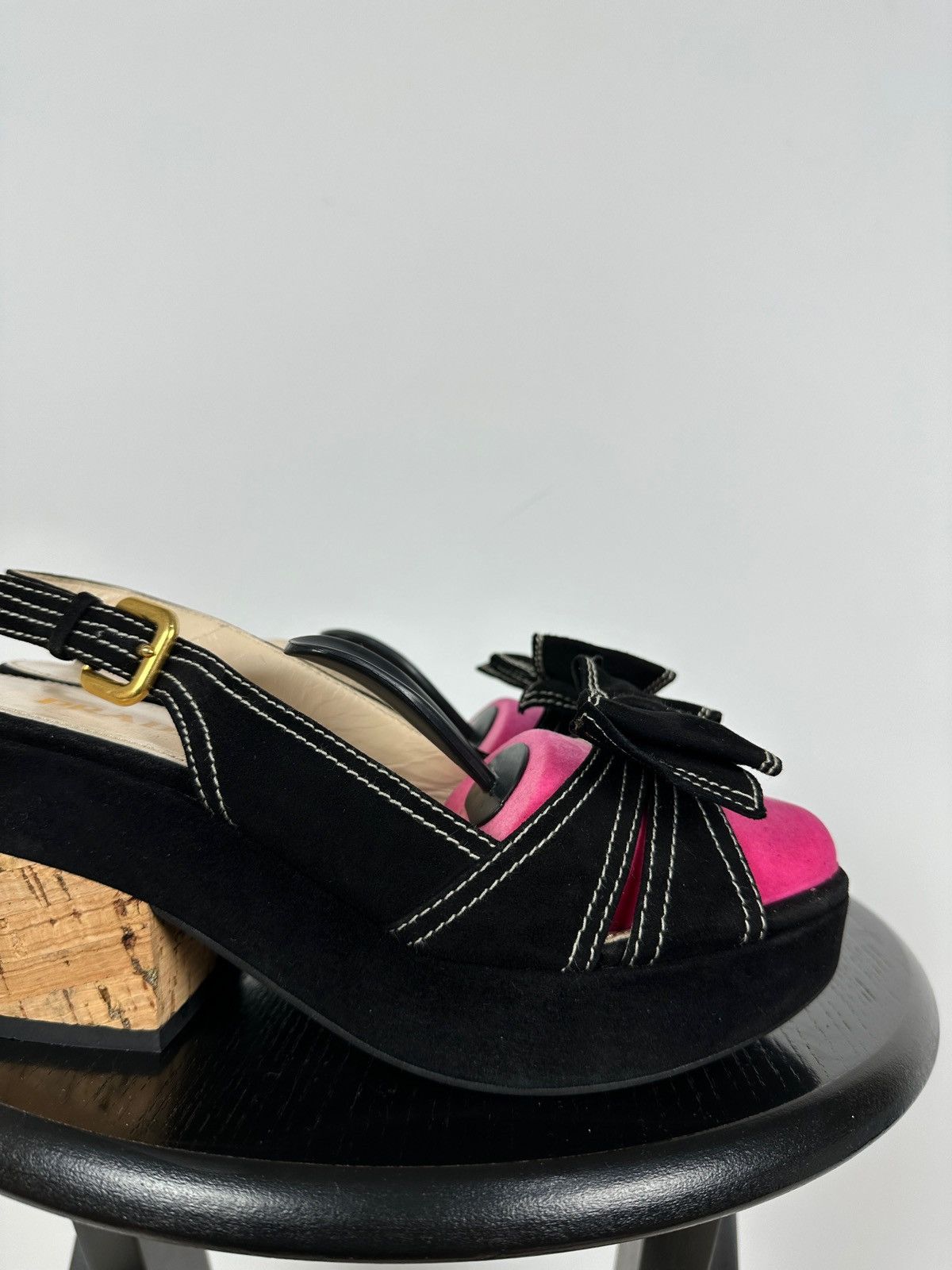 Prada Prada Black Suede Leather Bow Platform Sandals Size US 8 / IT 38 - 16 Thumbnail