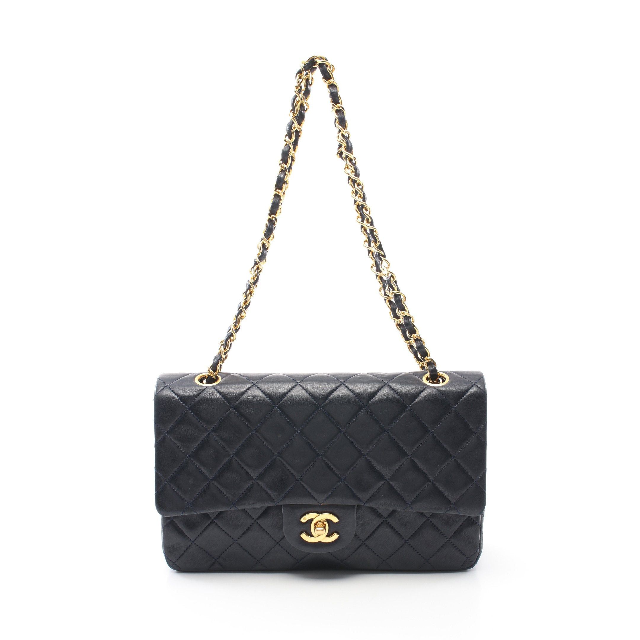 Chanel Chanel Matelasse Double Flap Chain Shoulder Bag Lambskin Navy Gold Hardware Size ONE SIZE - 1 Thumbnail