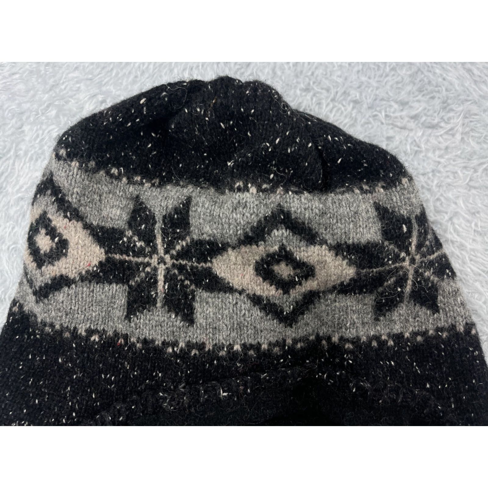 Vintage Dorfman Pacific Beanie Toque Hat Adult One Size Black Knit Wool Nylon Fair Isle Ear Flap Mens Womens Unisex Holiday Outdoor Ski Beanie Size ONE SIZE - 3 Thumbnail