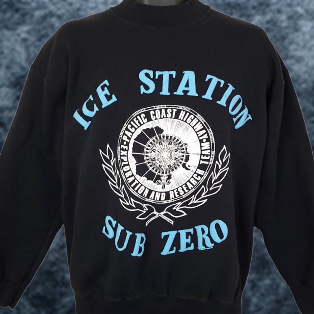Vintage VINTAGE Antarctica Sub Zero Ice Station Sweatshirt PCH Pacific Coast Highway USA Mens Large Black Cotton Blend Crew Neck Pullover Travel 80s Size US L / EU 52-54 / 3 - 1 Thumbnail