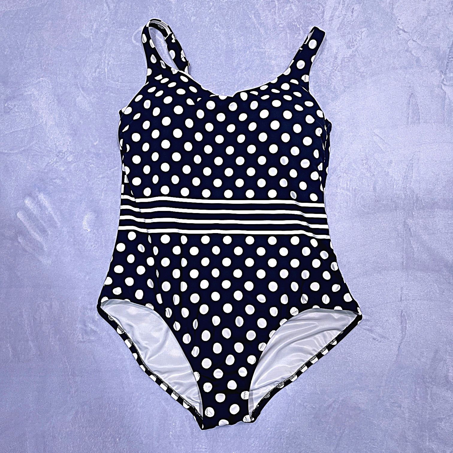 Lands' End Lands End Polka Dot Striped Swimsuit Black White Womens 14 Size XL / US 12-14 / IT 48-50 - 1 Thumbnail