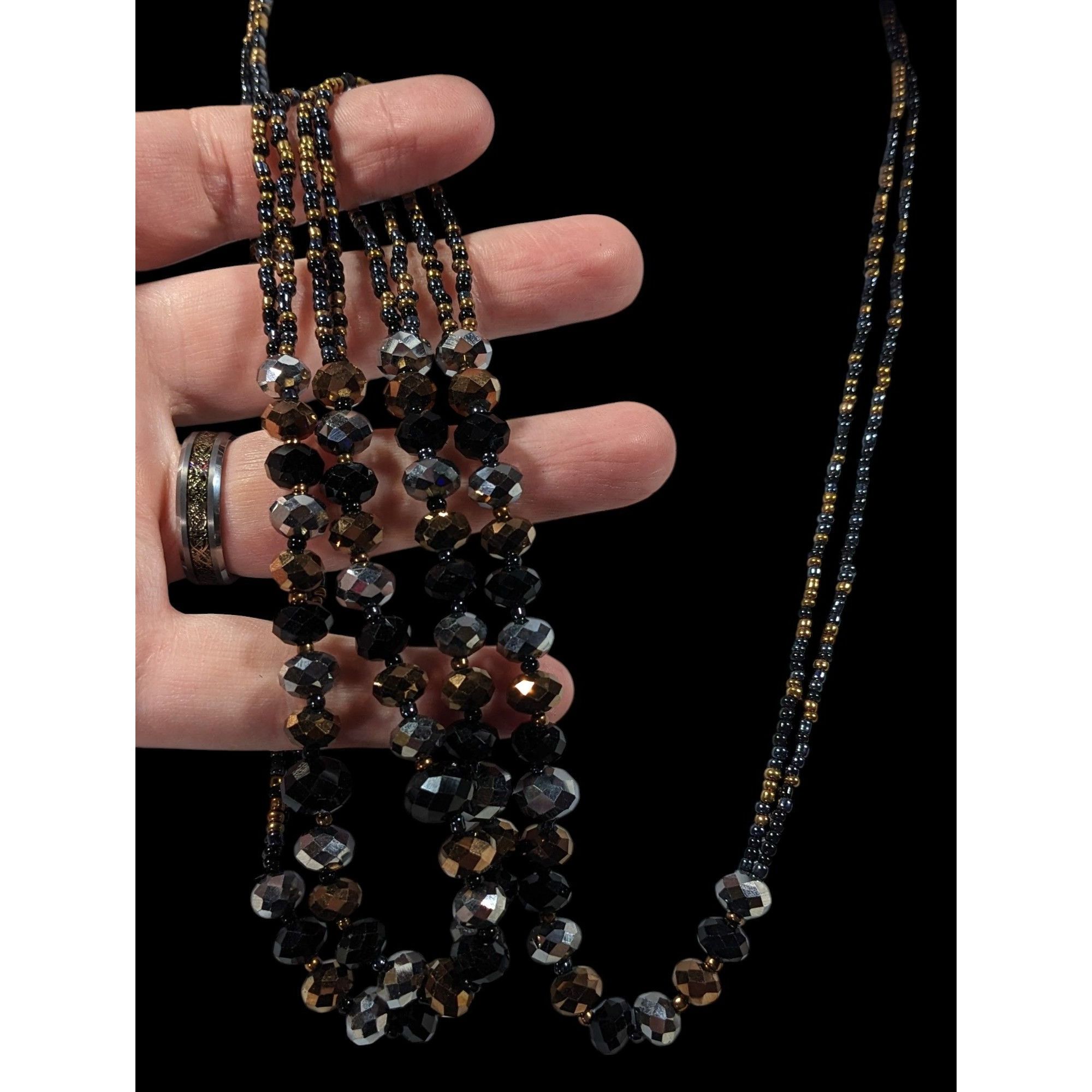 Other Dark Glam Black Gold And Silver Tone Glass Beaded Necklace Size ONE SIZE - 6 Thumbnail